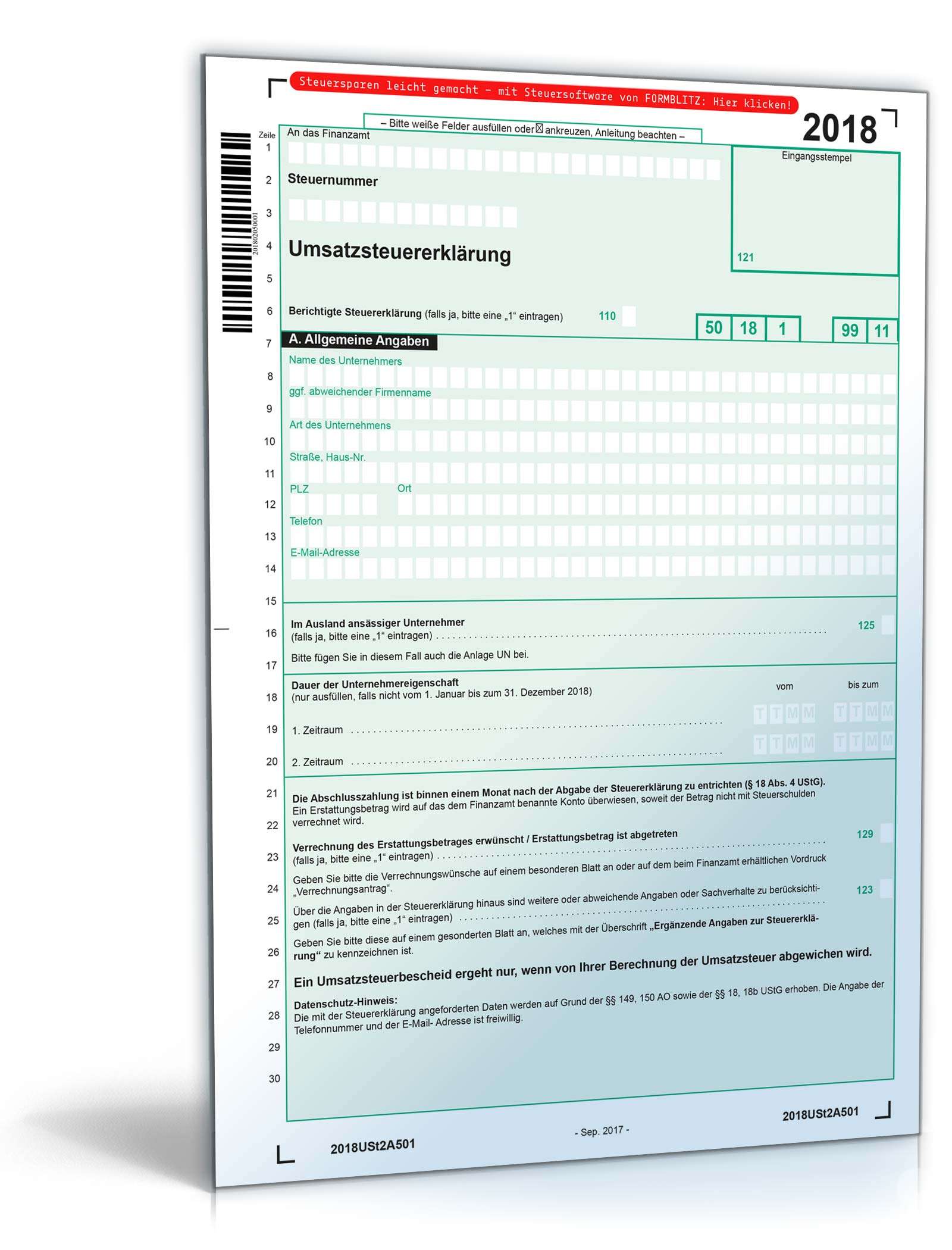 Hauptbild des Produkts: Umsatzsteuererklärung 2018