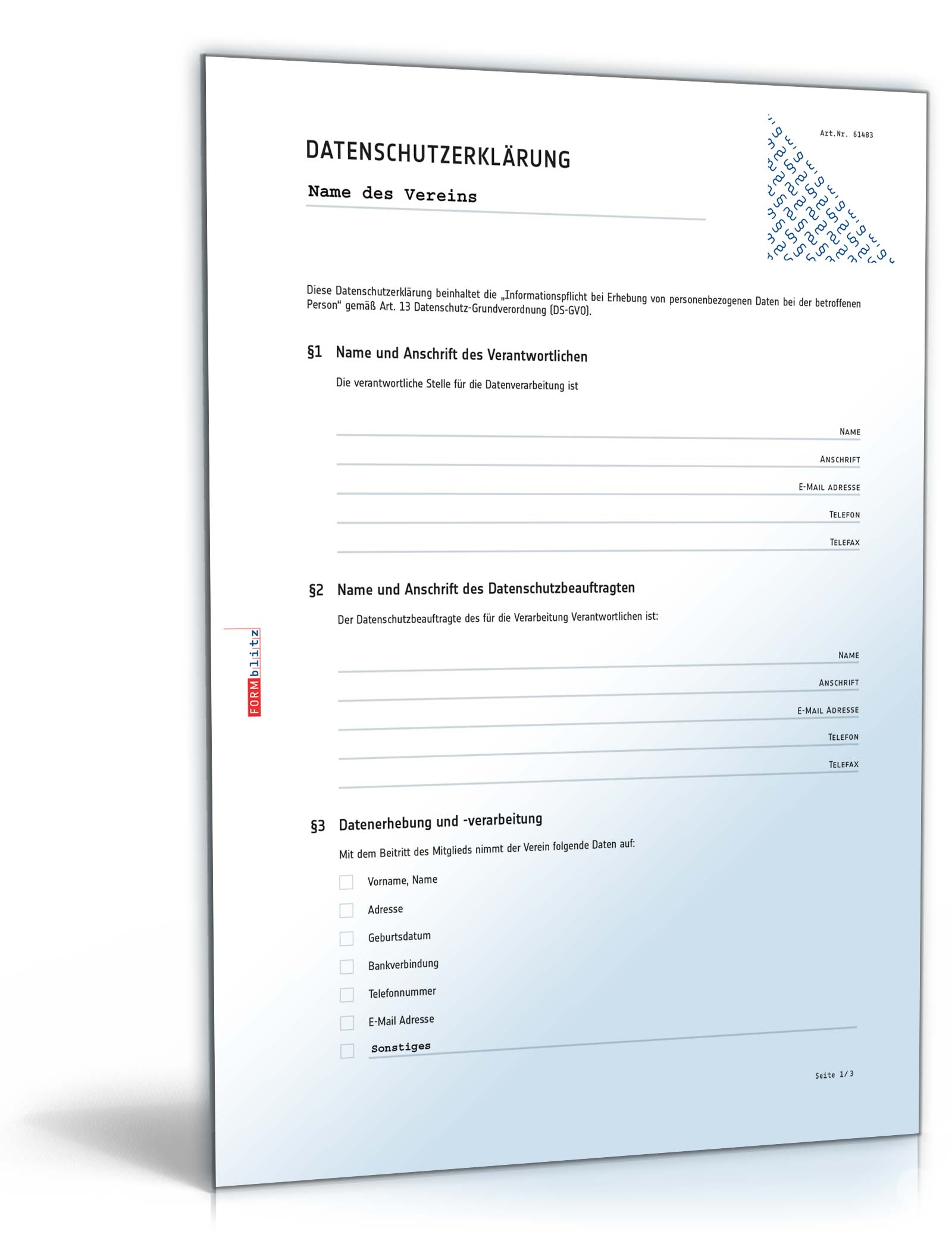 Hauptbild des Produkts: Datenschutzerklärung Verein