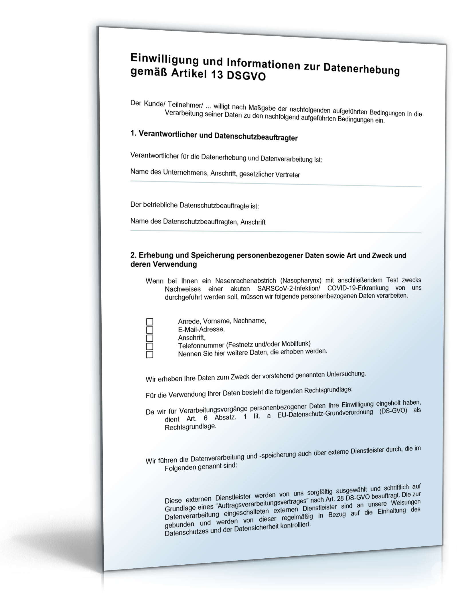 Hauptbild des Produkts: Einwilligungserklärung zur Datennutzung gemäß DSGVO