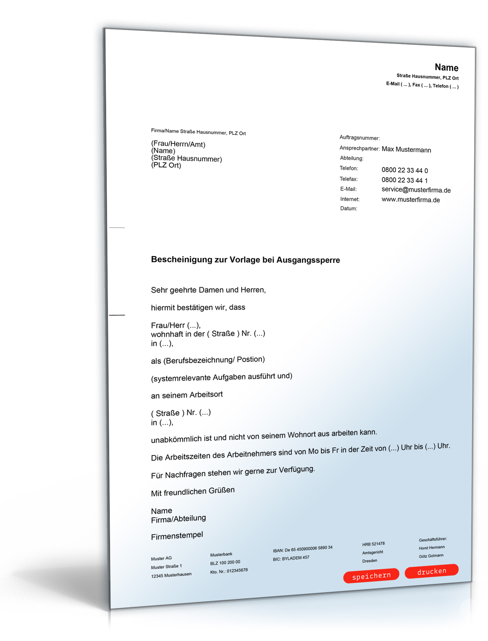 Arbeitgeberbescheinigung Ausgangssperre Muster Zum Download