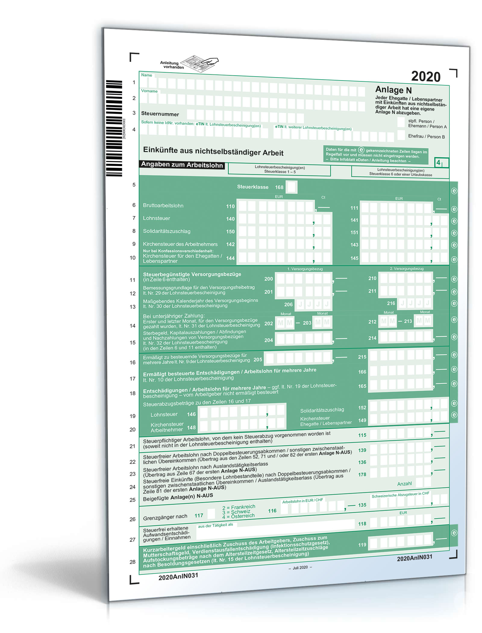 Anlage N 2020 | Gratis: Steuerformular zum Download