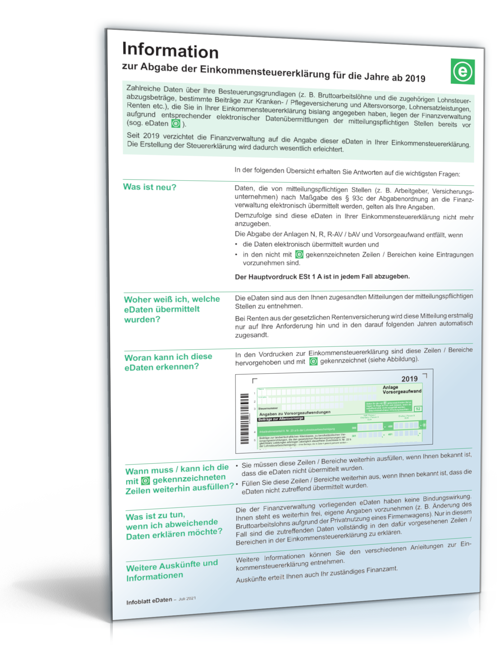 Hauptbild des Produkts: Infoblatt zur Einkommenssteuererklärung 2022