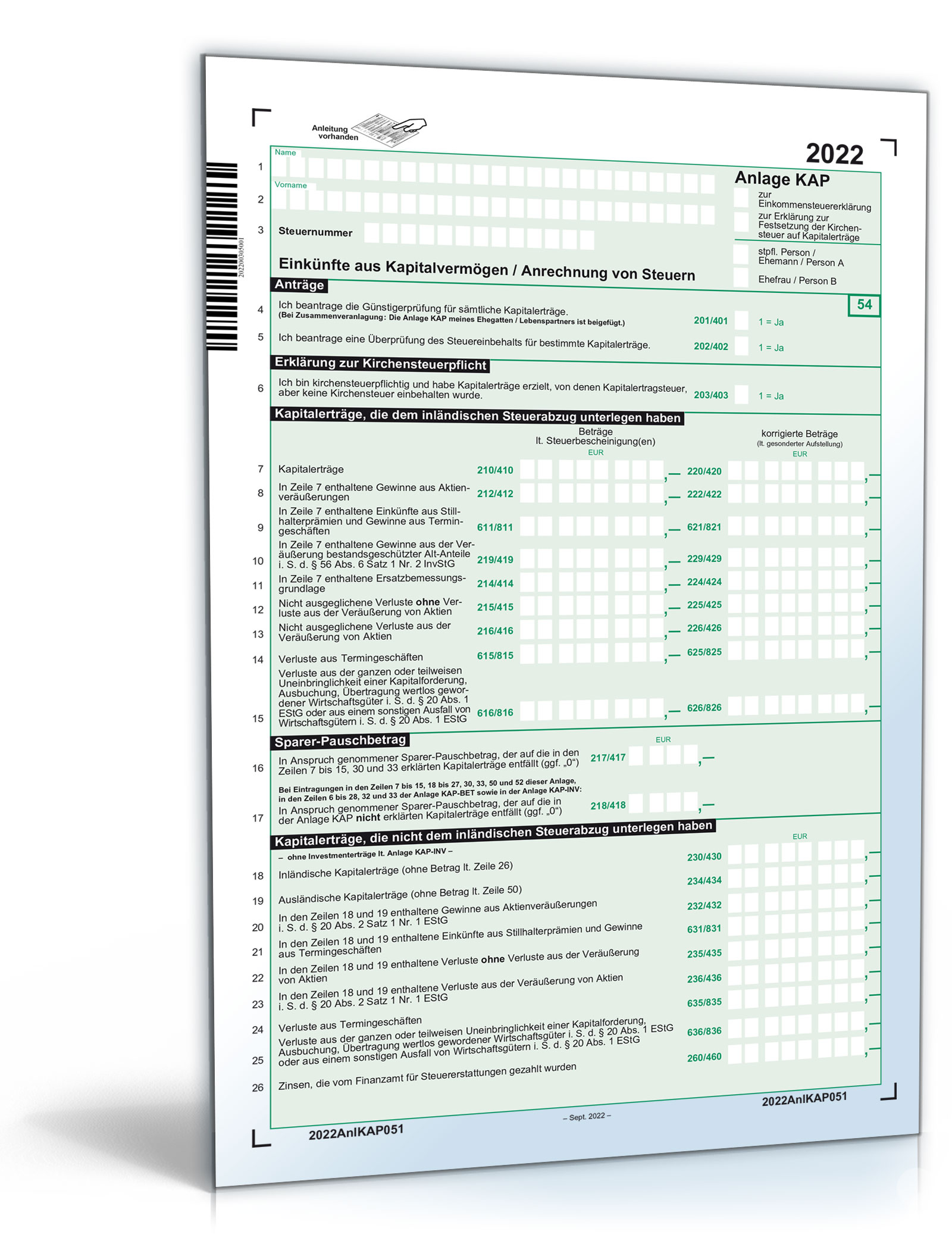 Anlage KAP 2022 Steuerformular zum Download