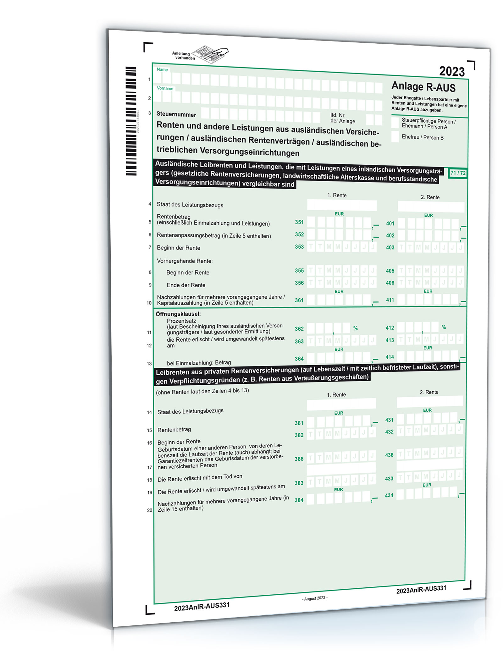 Hauptbild des Produkts: Anlage R-AUS 2023