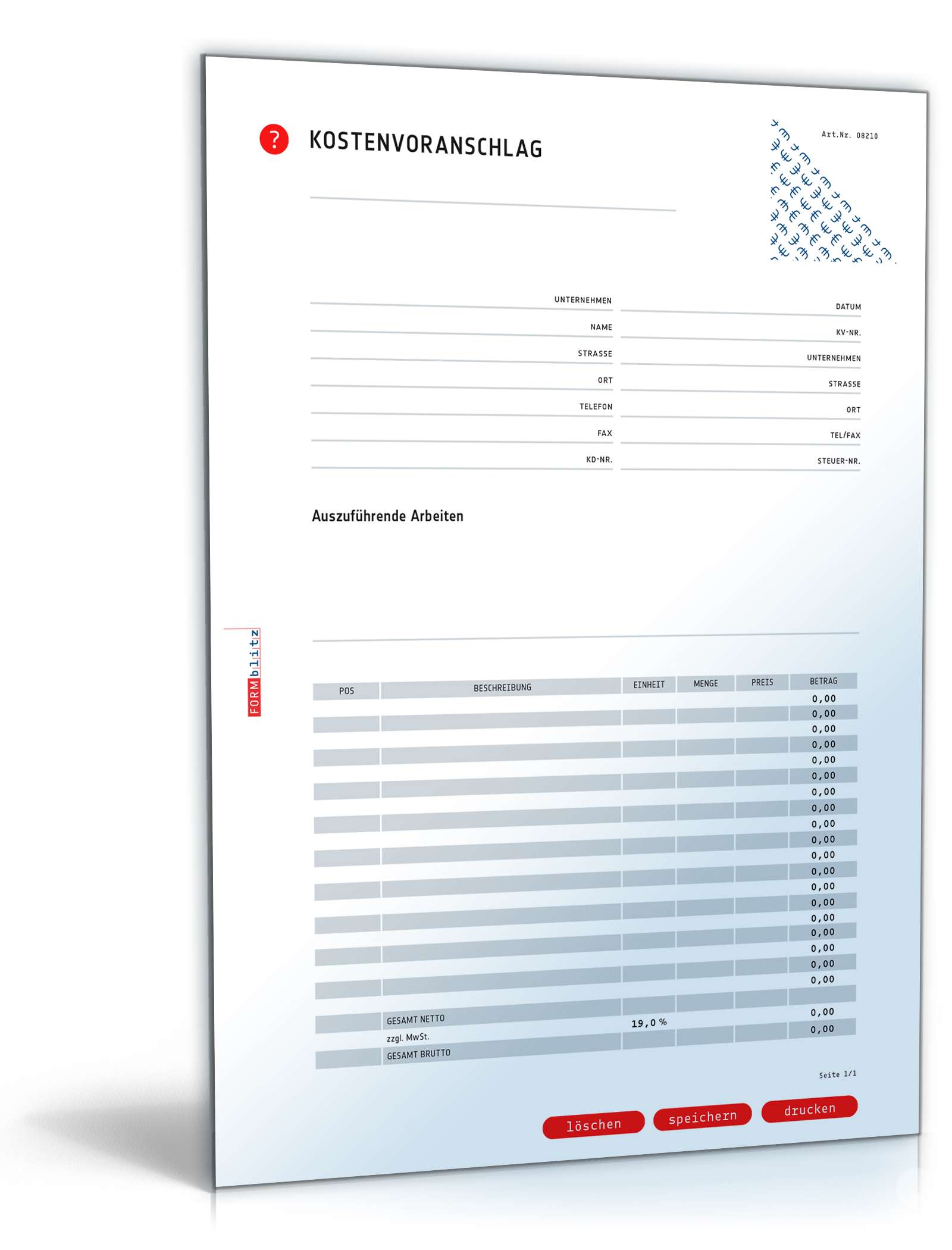 Hauptbild des Produkts: Kostenvoranschlag inkl. Angebot