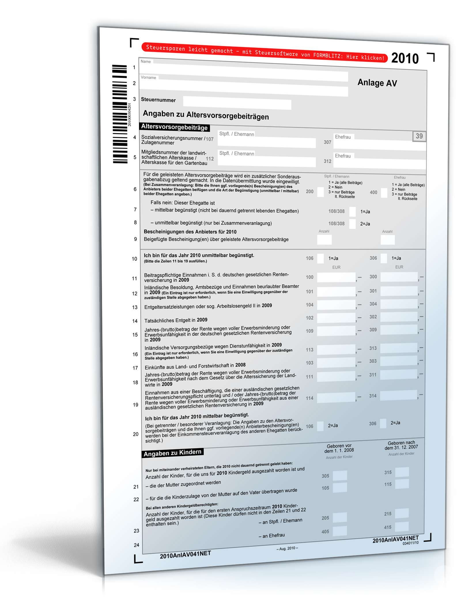 Anlage AV 2010 | Formular zum Download