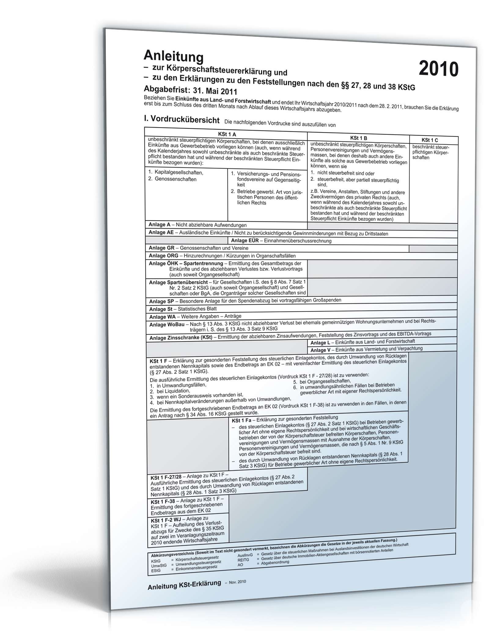 Hauptbild des Produkts: Anleitung zur Körperschaftsteuererklärung 2010