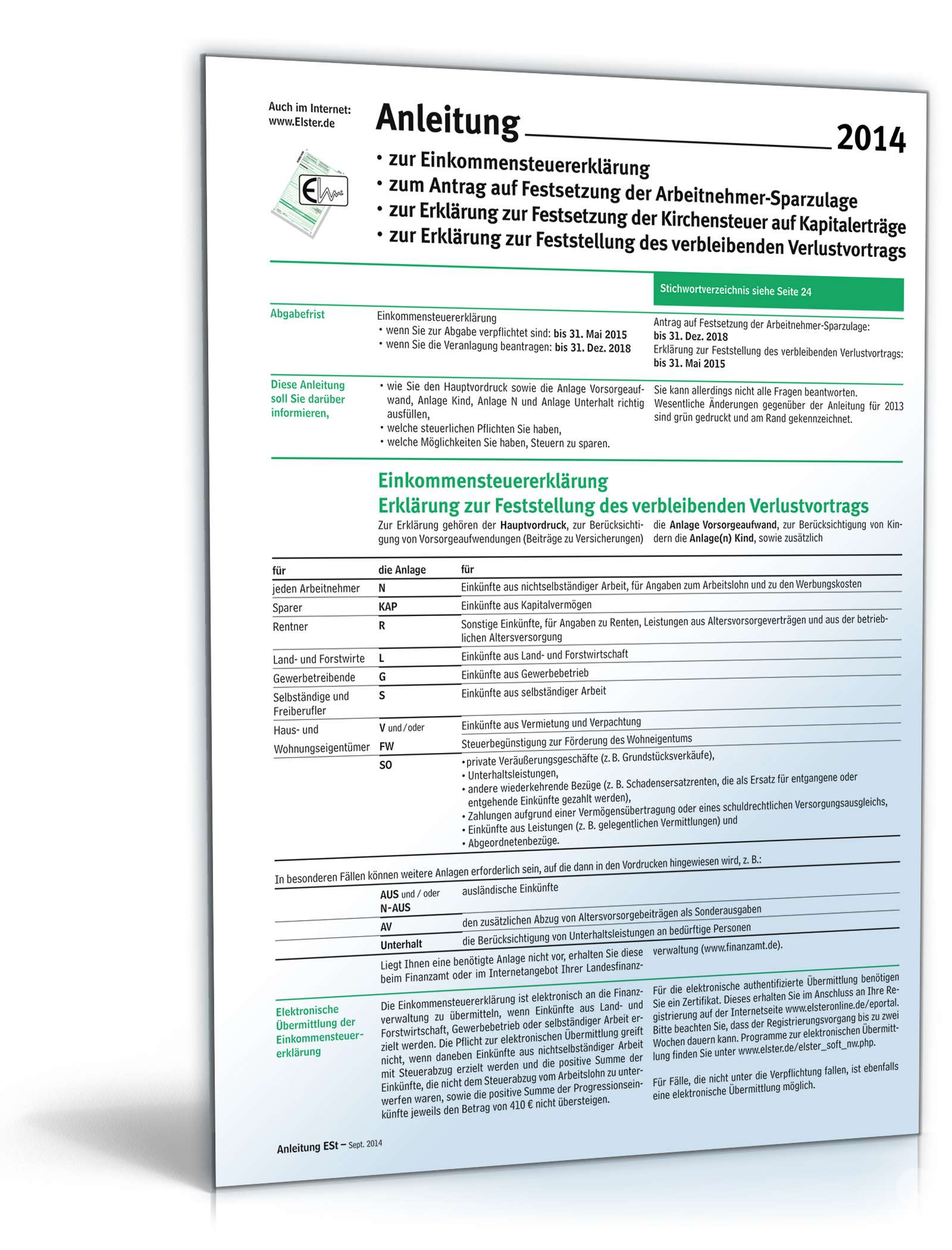 Hauptbild des Produkts: Anleitung zur Einkommensteuererklärung 2014