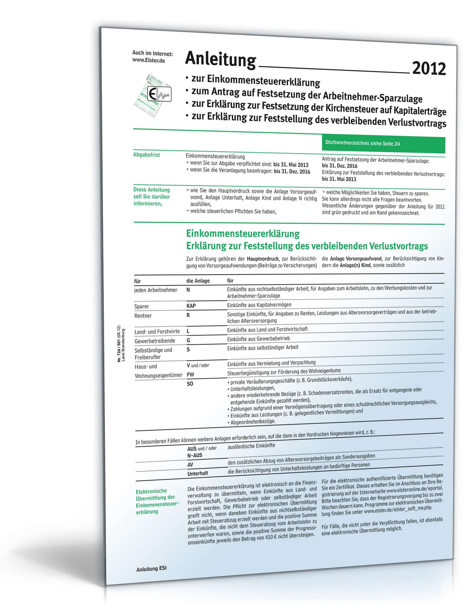 Anleitung Zur Einkommensteuererklarung 12 Formular Zum Download