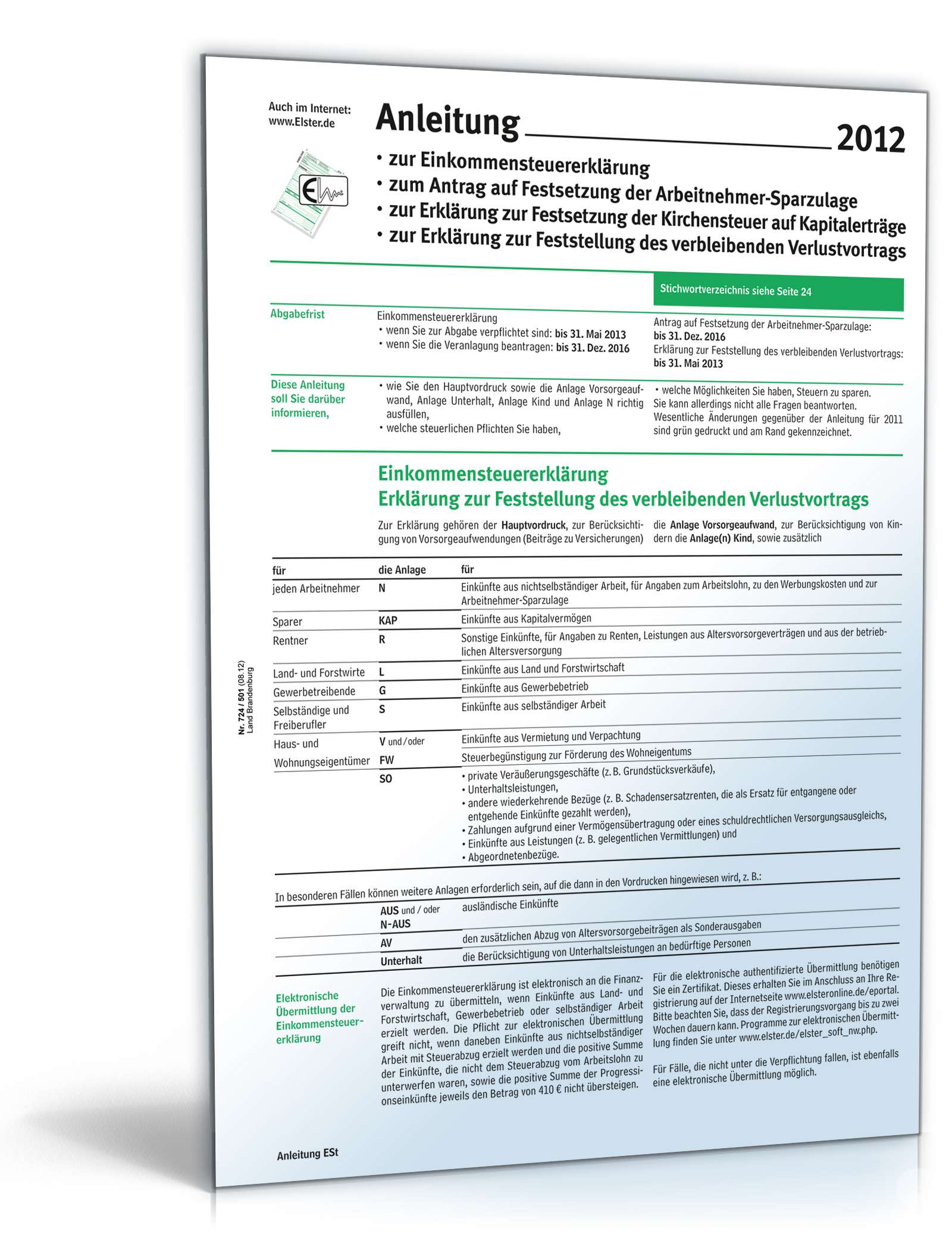 Hauptbild des Produkts: Anleitung zum ausfüllen der Einkommensteuererklärung 2012