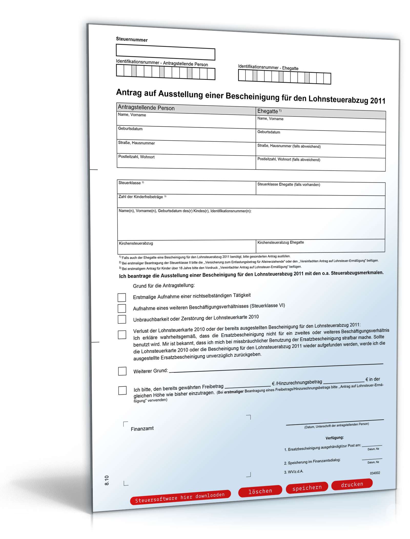 Hauptbild des Produkts: Antrag Bescheinigung für Lohnsteuerabzug 2011