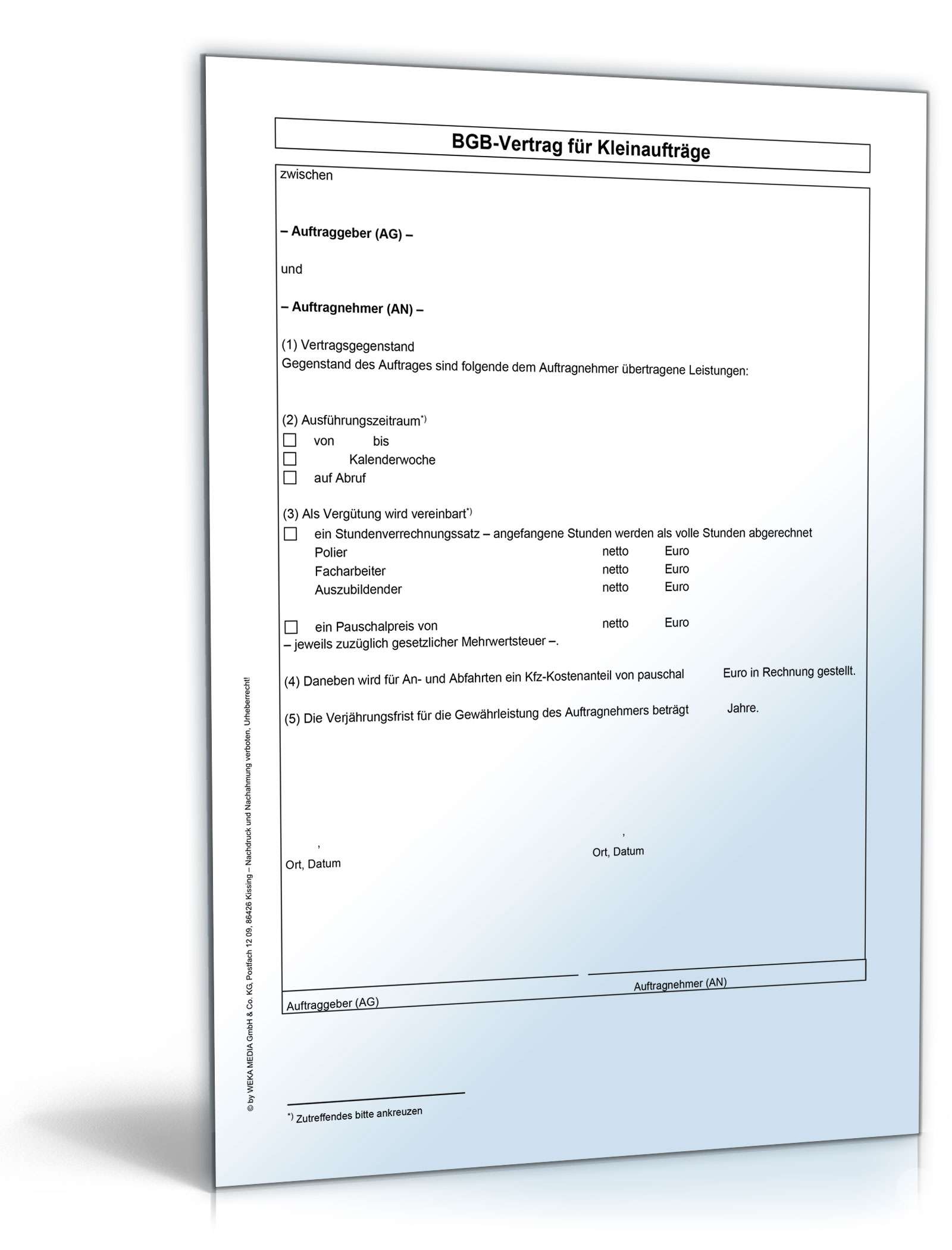 Hauptbild des Produkts: WEKA BGB-Bauvertrag Kleinauftrag