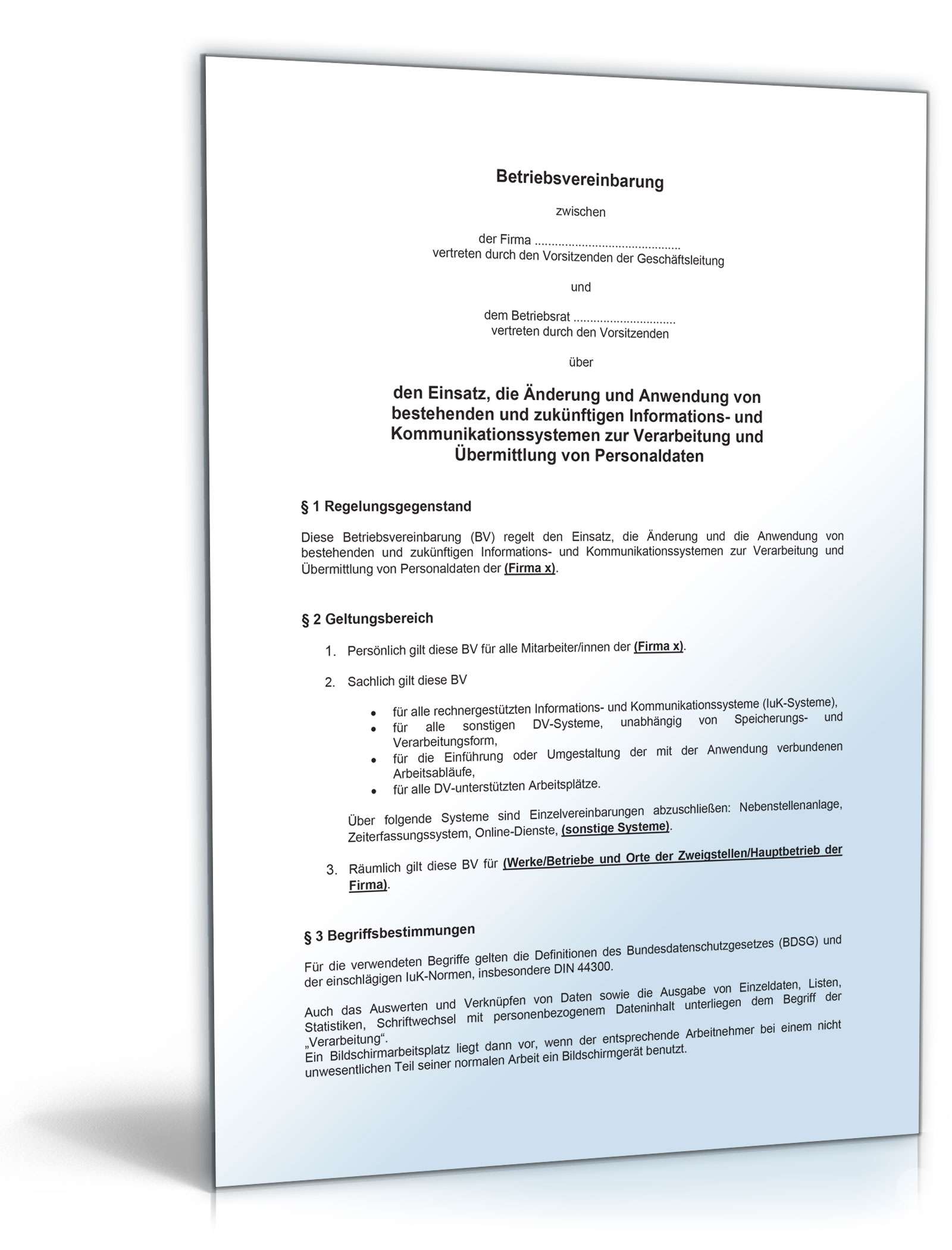 Hauptbild des Produkts: Betriebsvereinbarung Informations- und Kommunikationssysteme