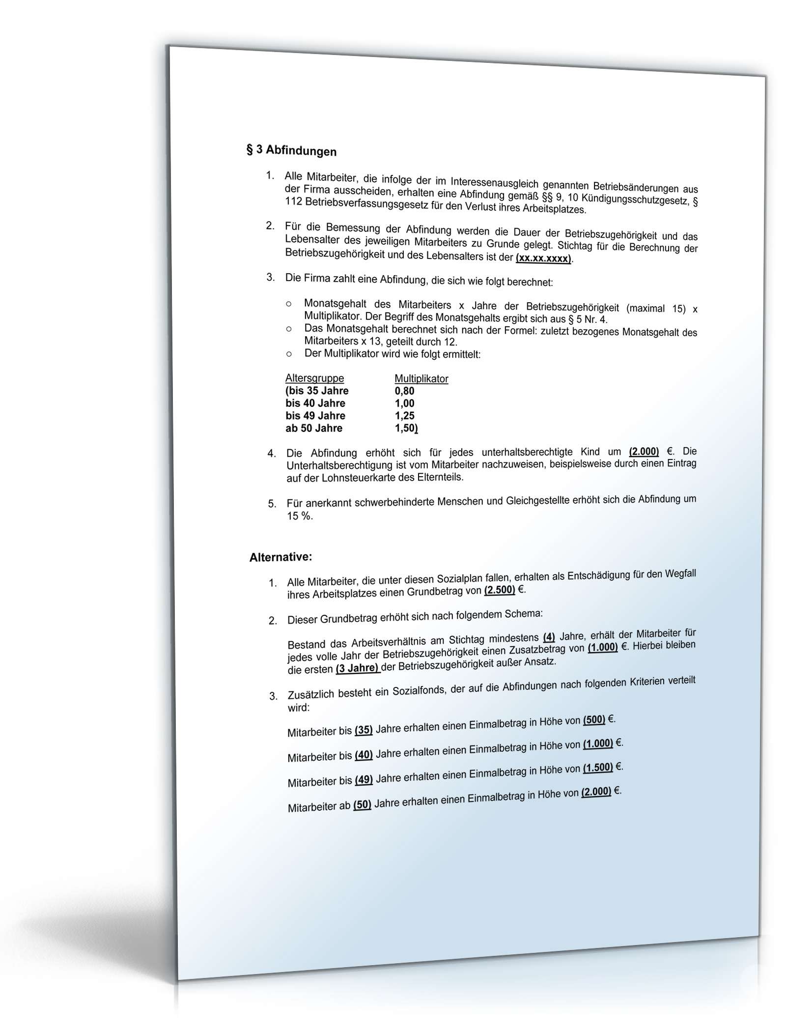 Hauptbild des Produkts: Betriebsvereinbarung Sozialplan