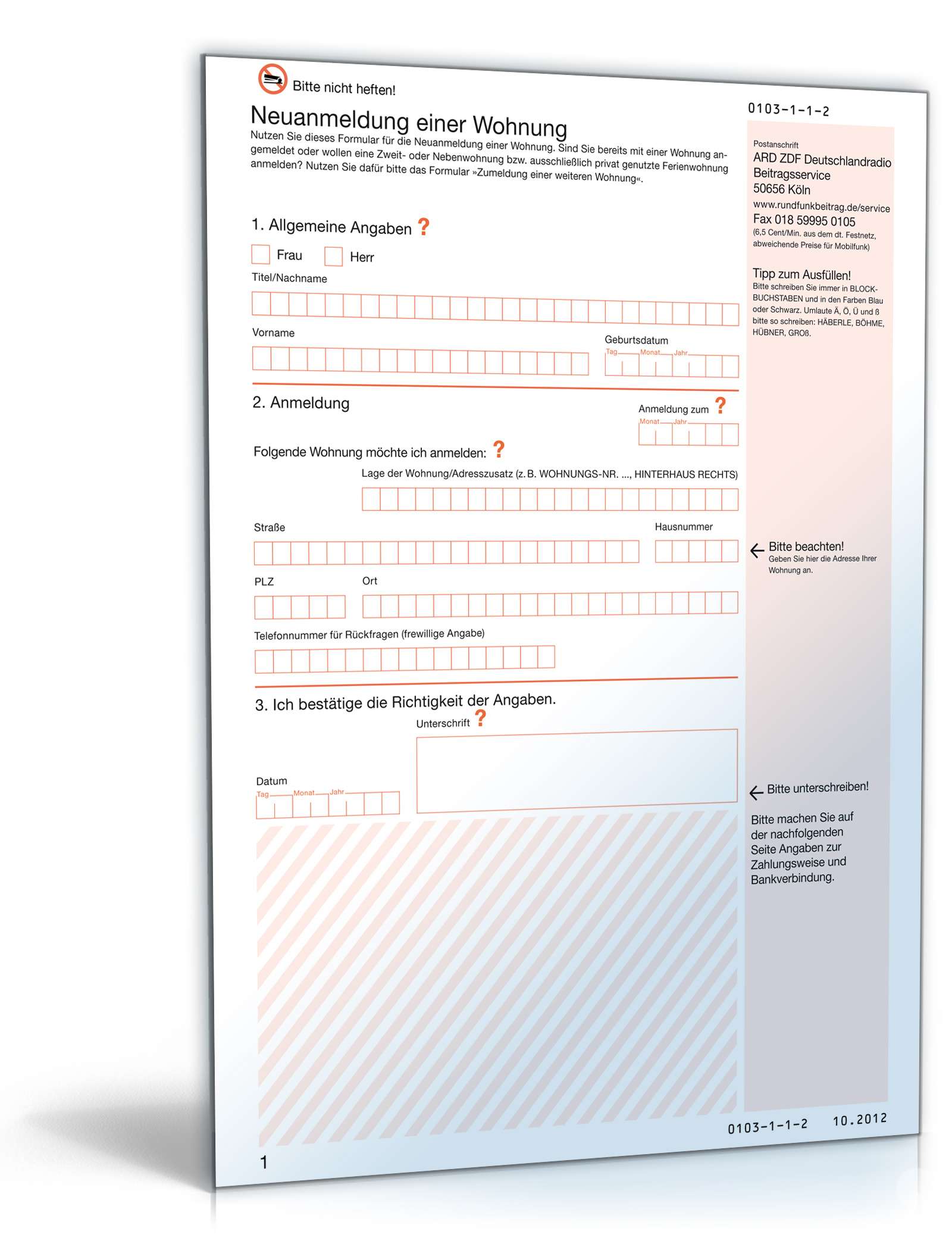 Rundfunkbeitrag Anmeldung privat | Muster zum Download