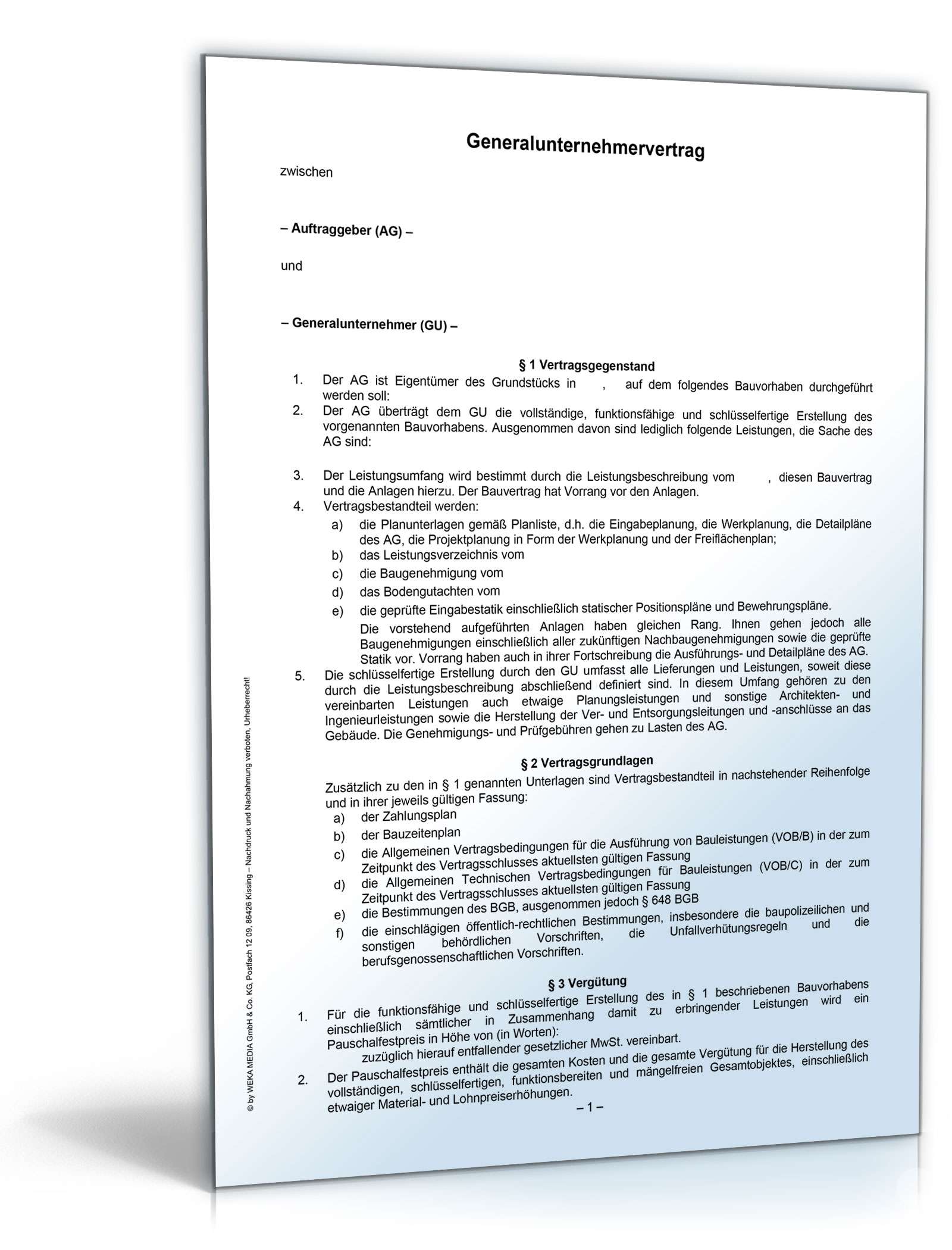 Generalunternehmervertrag Rechtssicheres Muster Zum Download