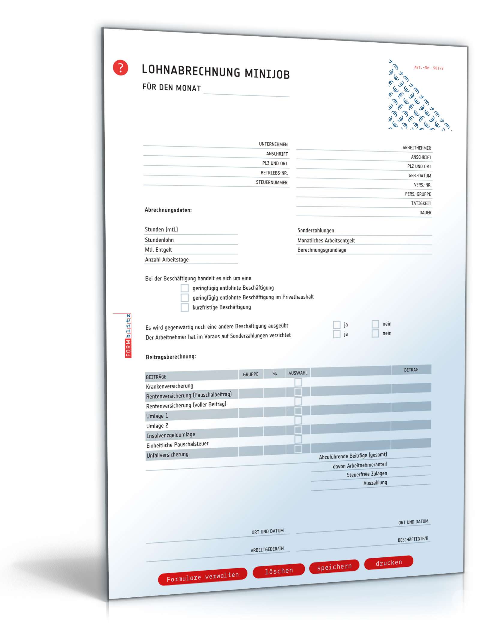 Hauptbild des Produkts: Lohnabrechnung Minijob 2018