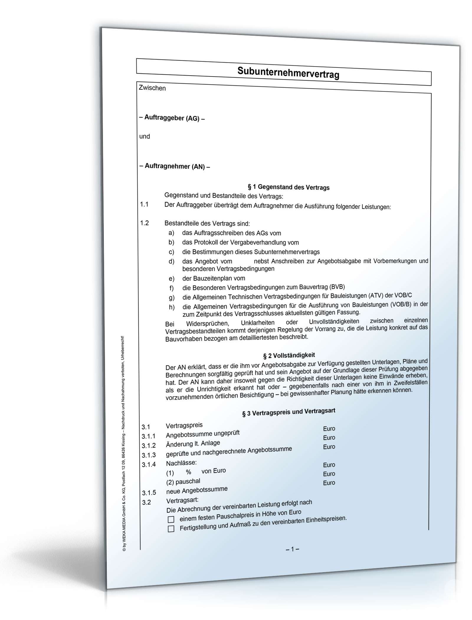 subunternehmervertrag subunternehmervertrag