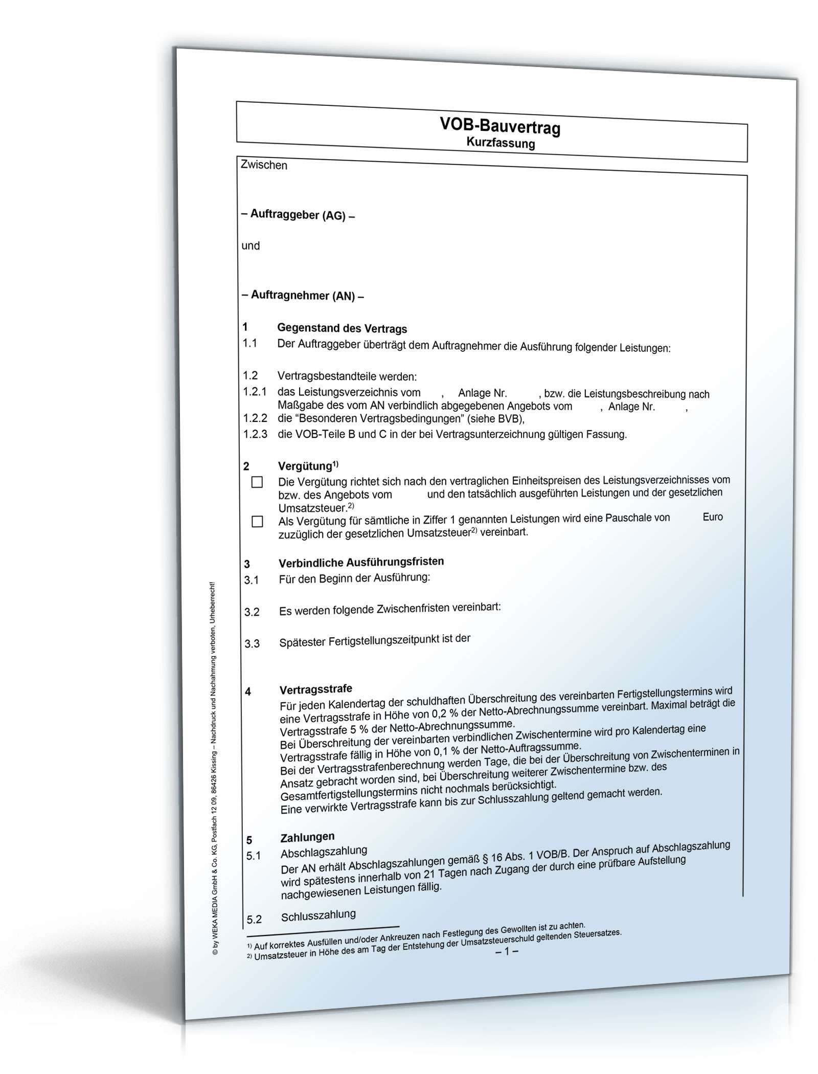 Vob Bauvertrag Kurzfassung Muster Zum Download