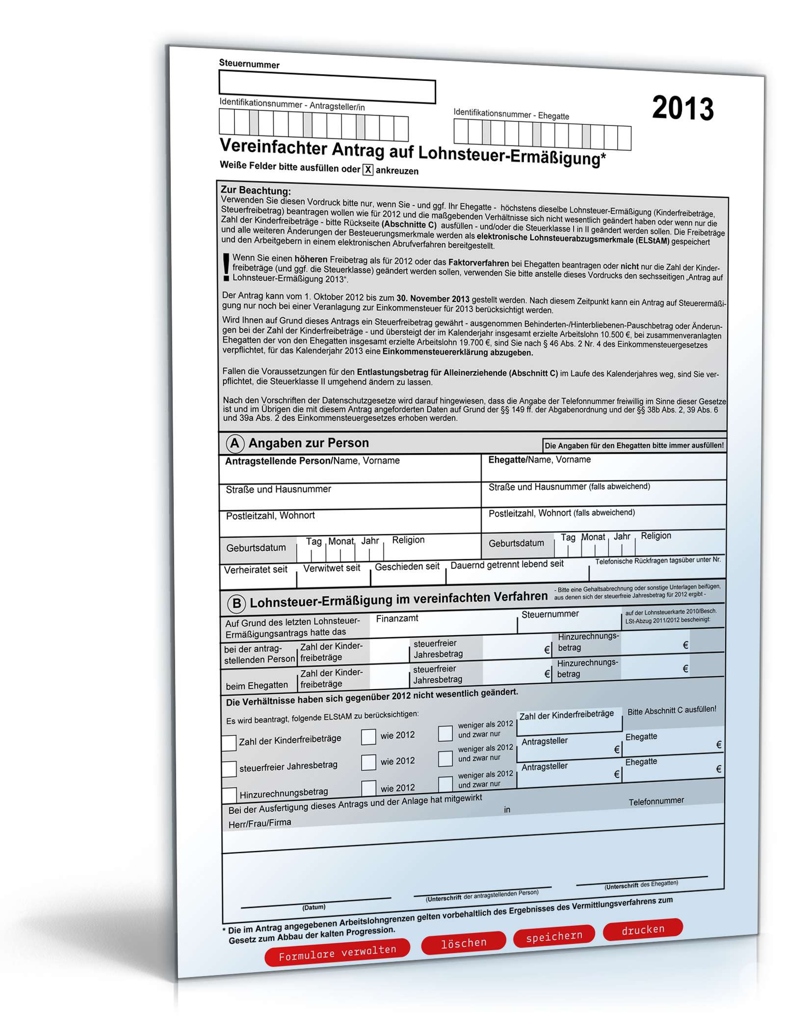 Hauptbild des Produkts: Vereinfachter Antrag auf Lohnsteuer-Ermäßigung 2013