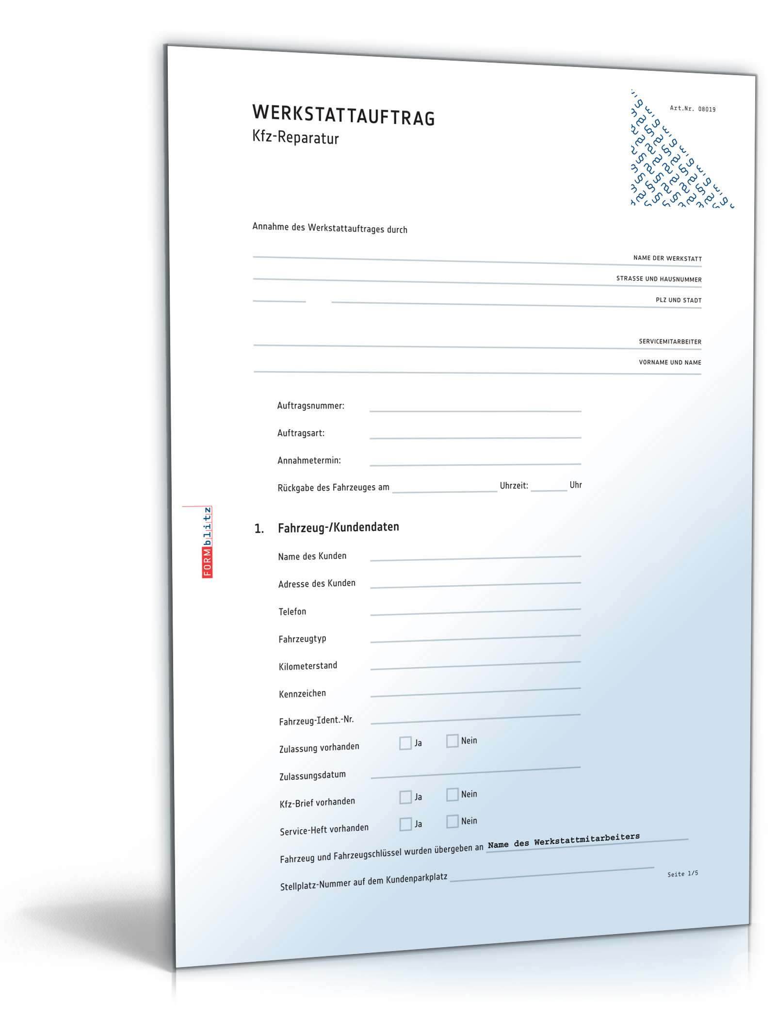 Hauptbild des Produkts: Werkstattauftrag Kfz-Reparatur