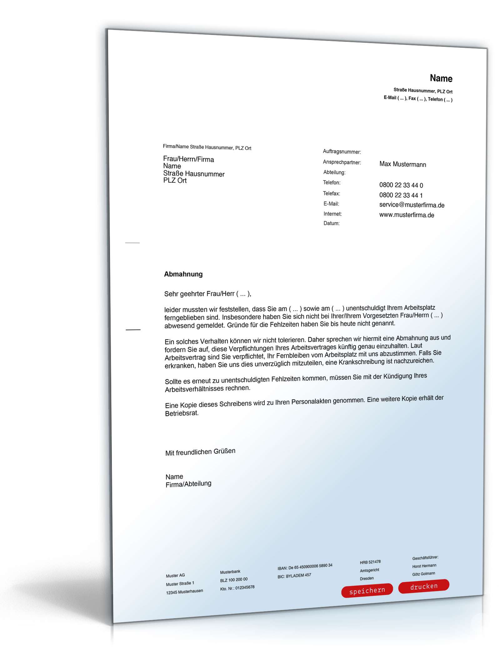 Abmahnung Unentschuldigtes Fehlen Muster Zum Download