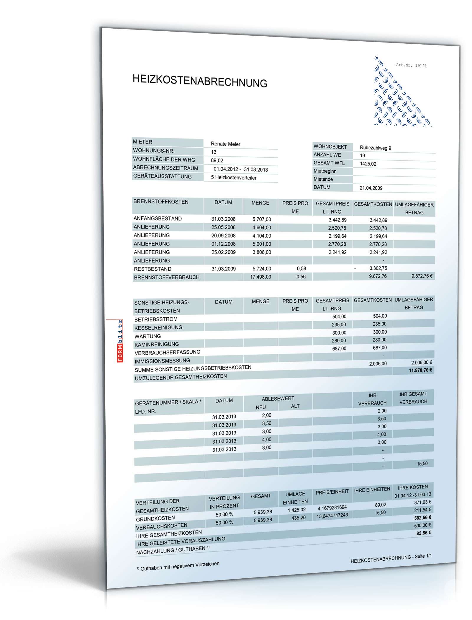 Heizkostenabrechnung Excel Tabelle Zum Download
