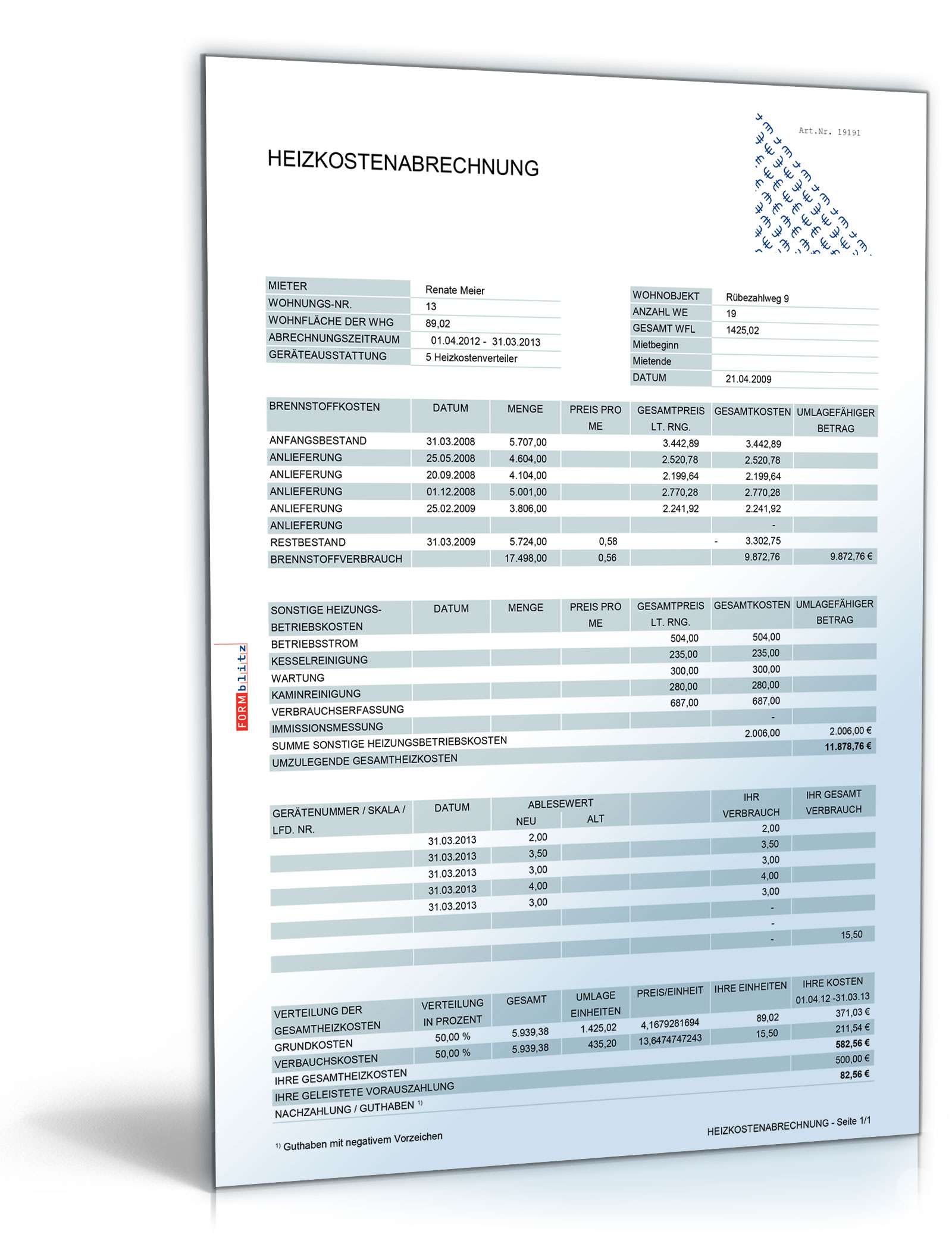 Hauptbild des Produkts: Heizkostenabrechnung