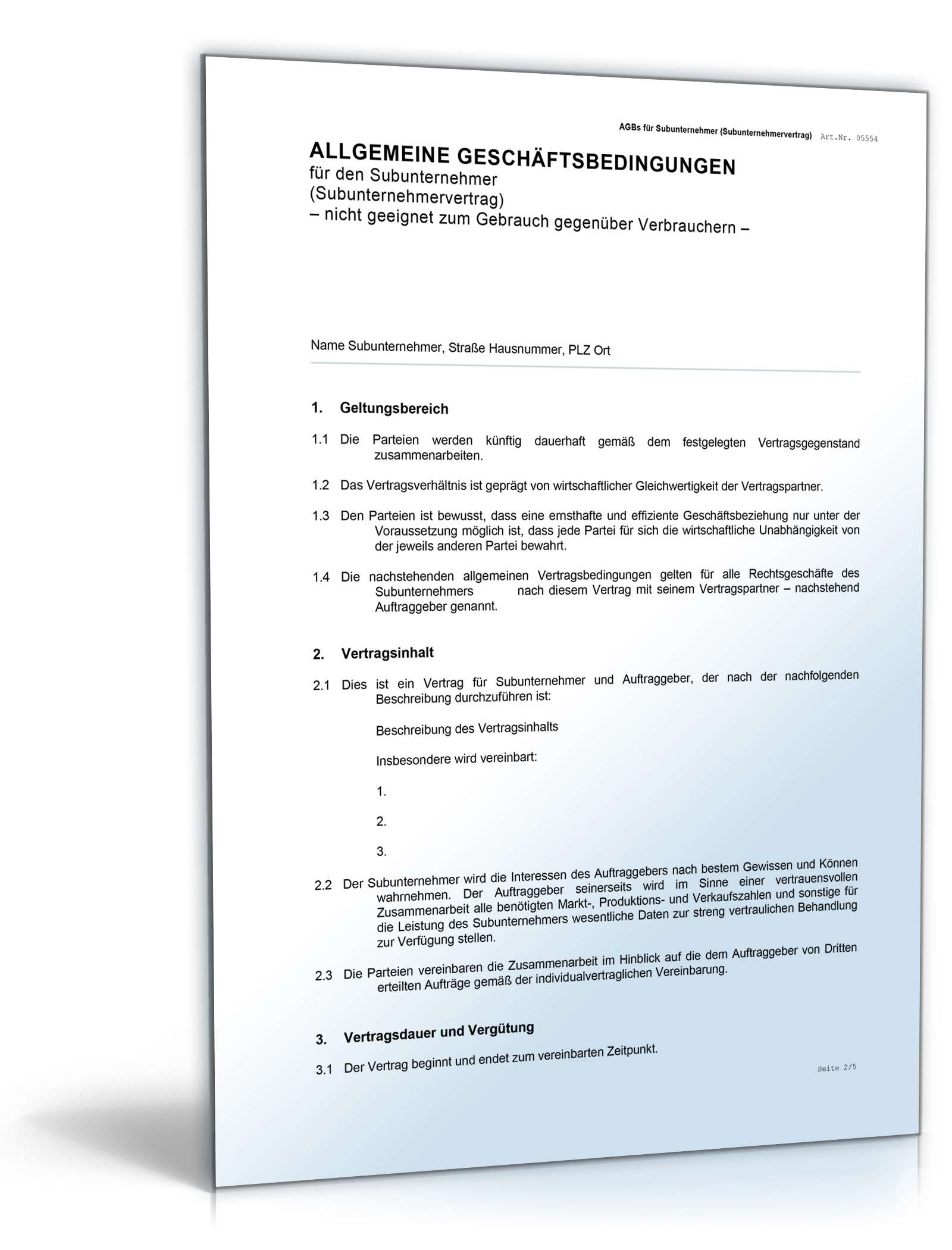 AGB Subunternehmer | Muster zum Download