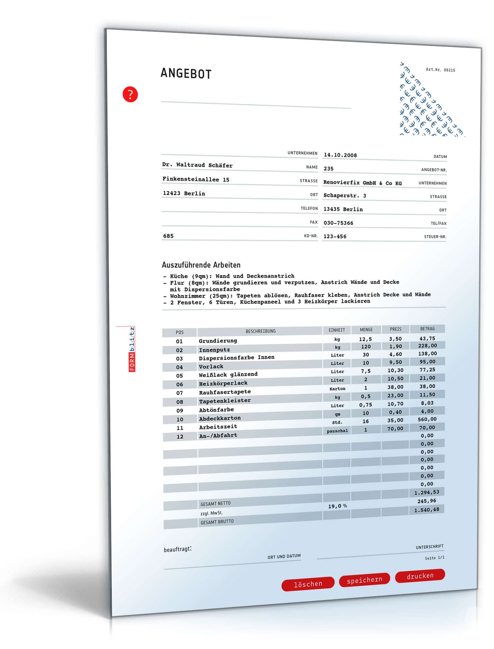 Angebot Malerbetrieb Muster Zum Download