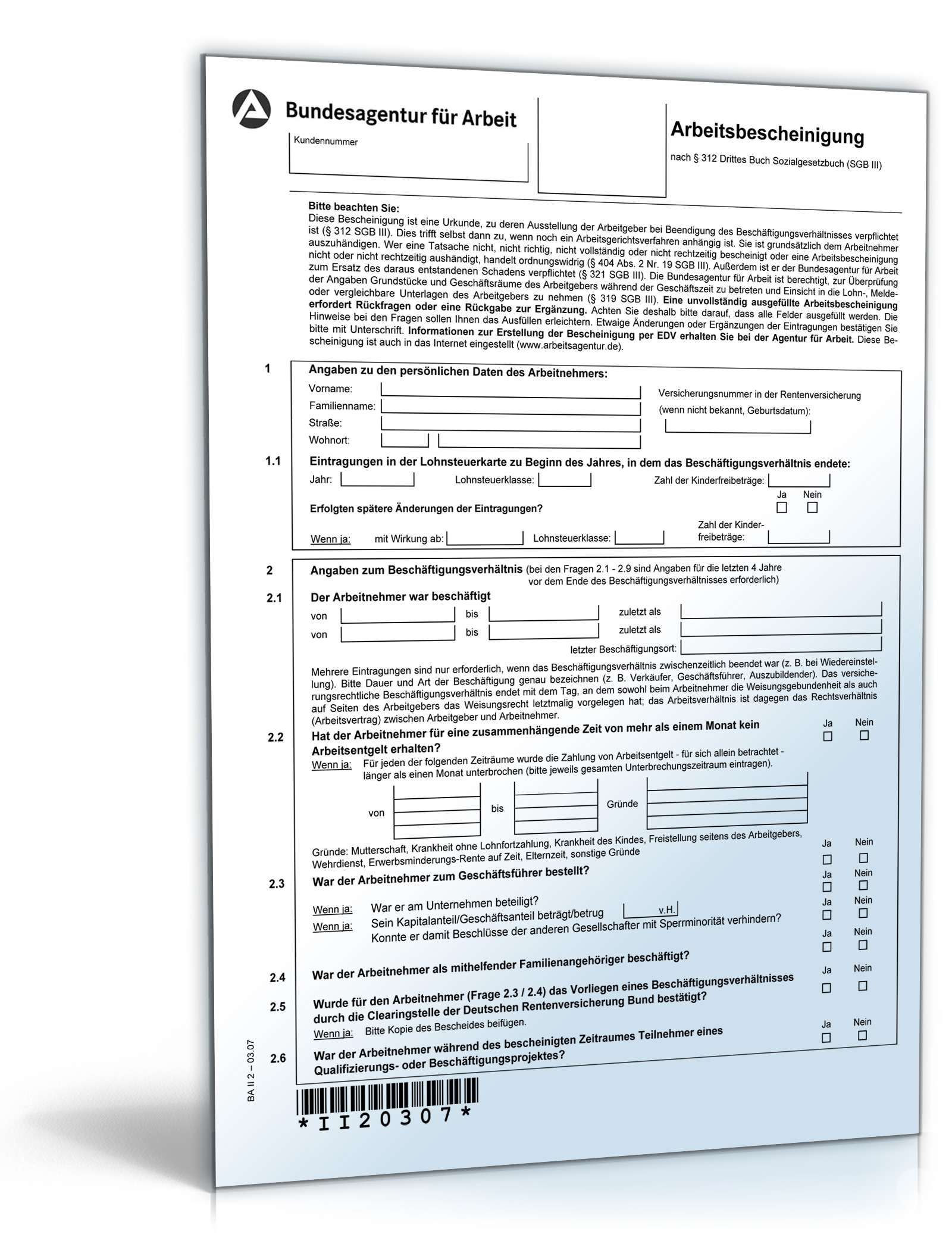 Arbeitsbescheinigung Fur Die Arbeitsagentur Formular Zum Download