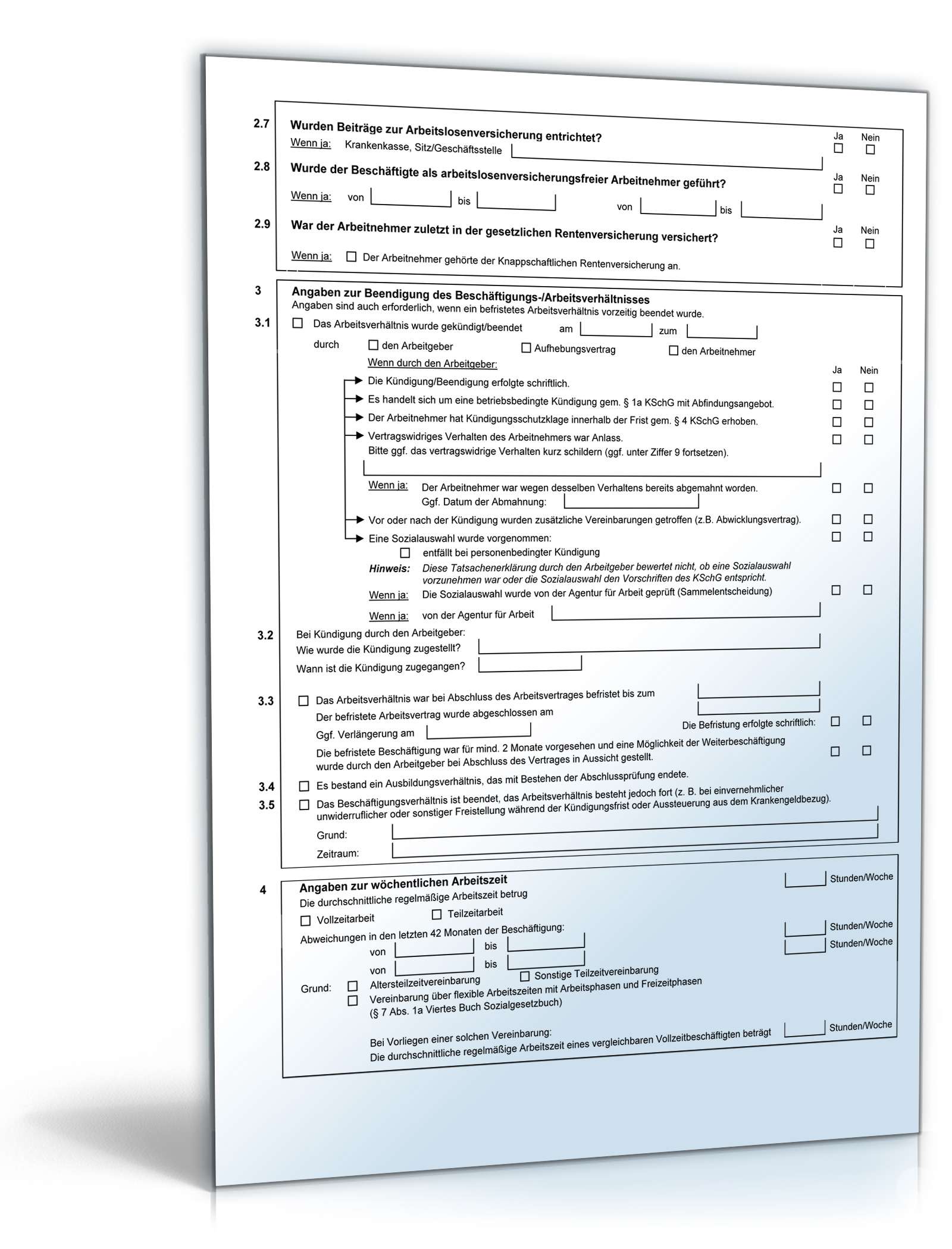 Arbeitsbescheinigung fÃ¼r die Arbeitsagentur | Formular zum