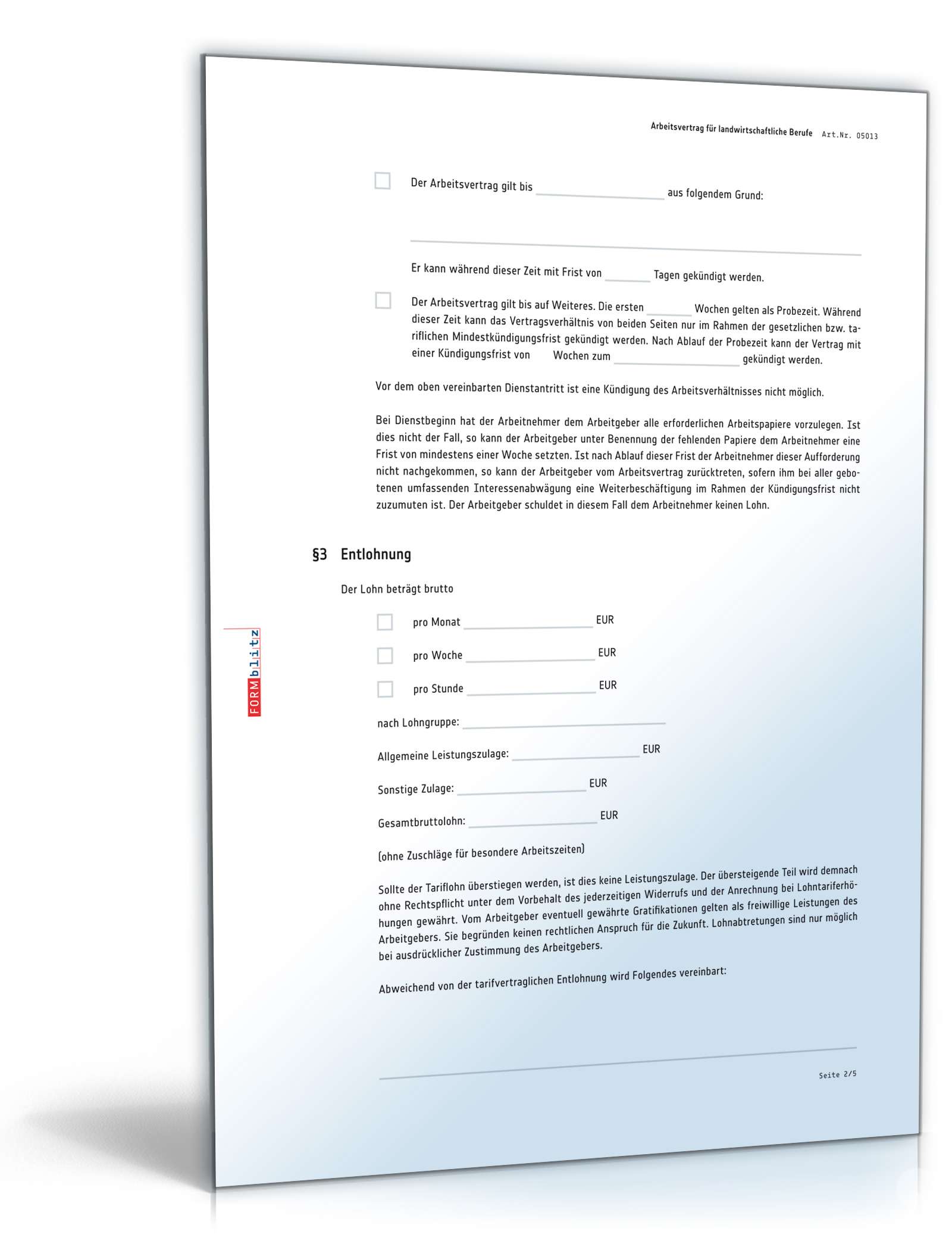 Arbeitsvertrag Landwirtschaft Muster Zum Download