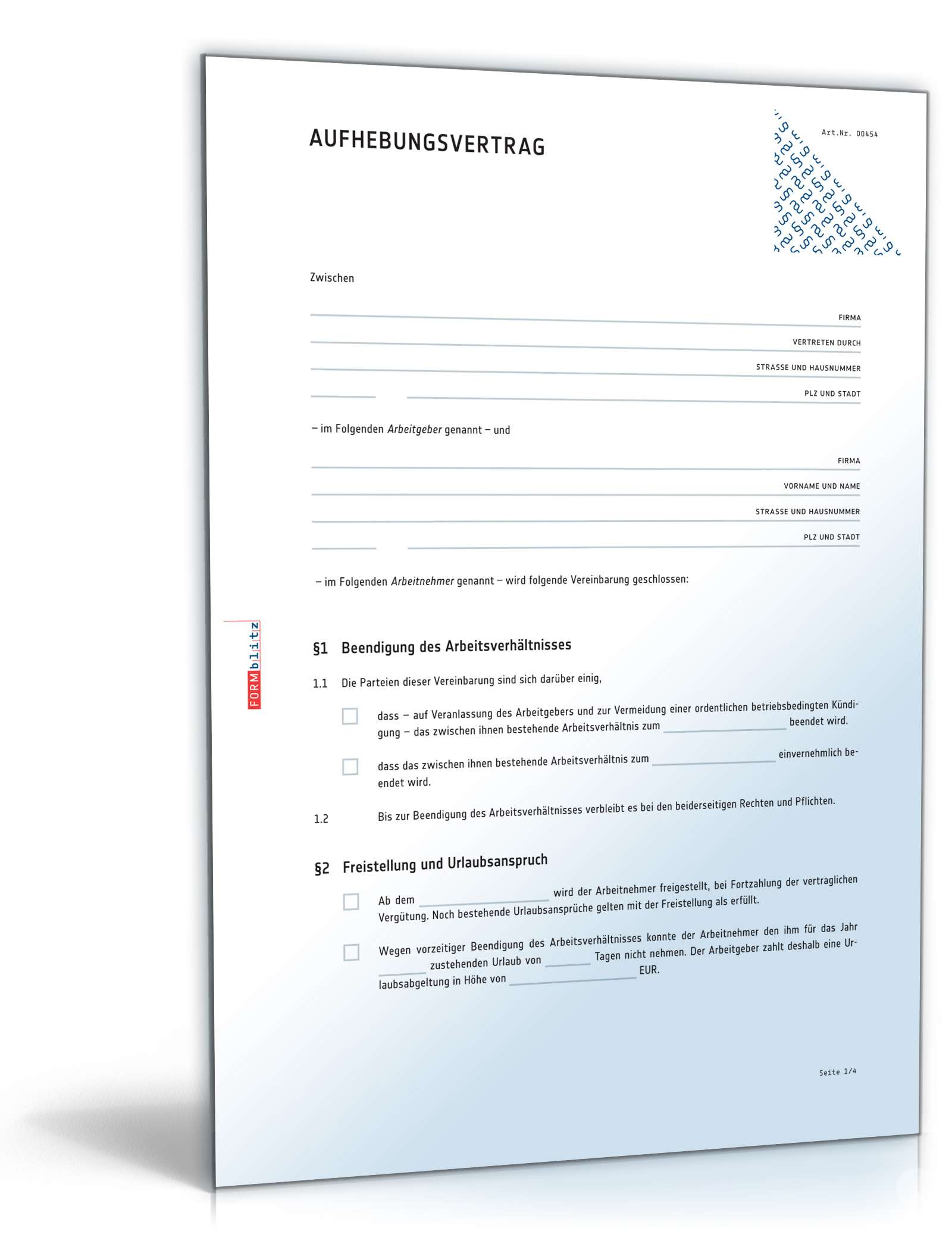 Aufhebungsvertrag Arbeitsverhaltnis Muster Zum Download