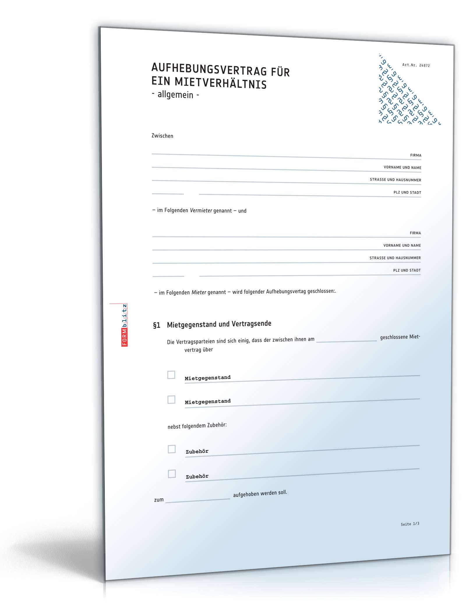 Hauptbild des Produkts: Aufhebungsvertrag Mietverhältnis