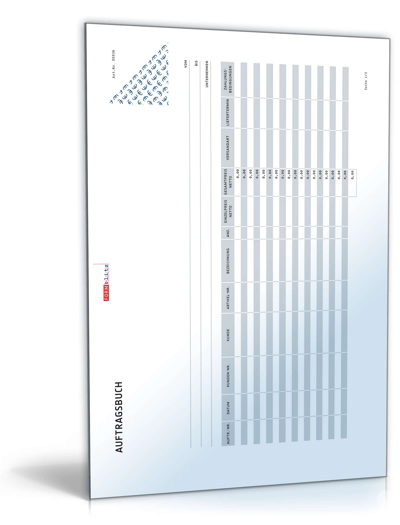 Auftragsbuch Vorlage Zum Download