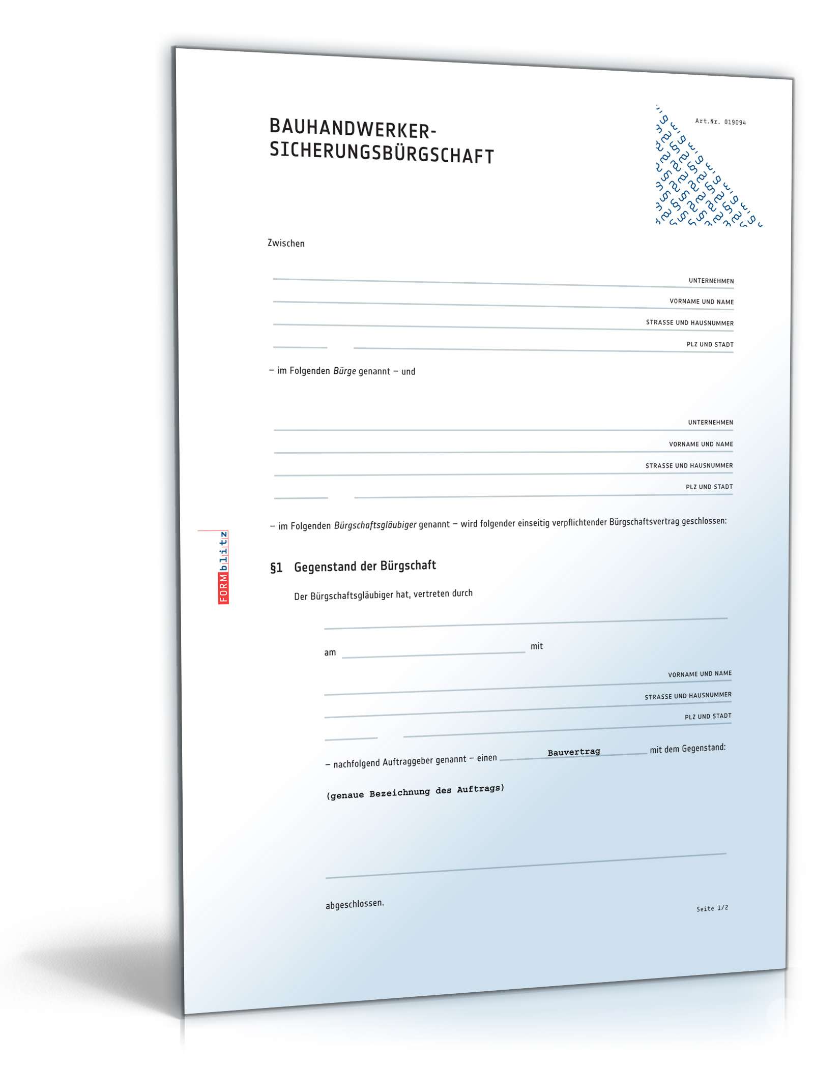 Hauptbild des Produkts: Bauhandwerkersicherungsbürgschaft