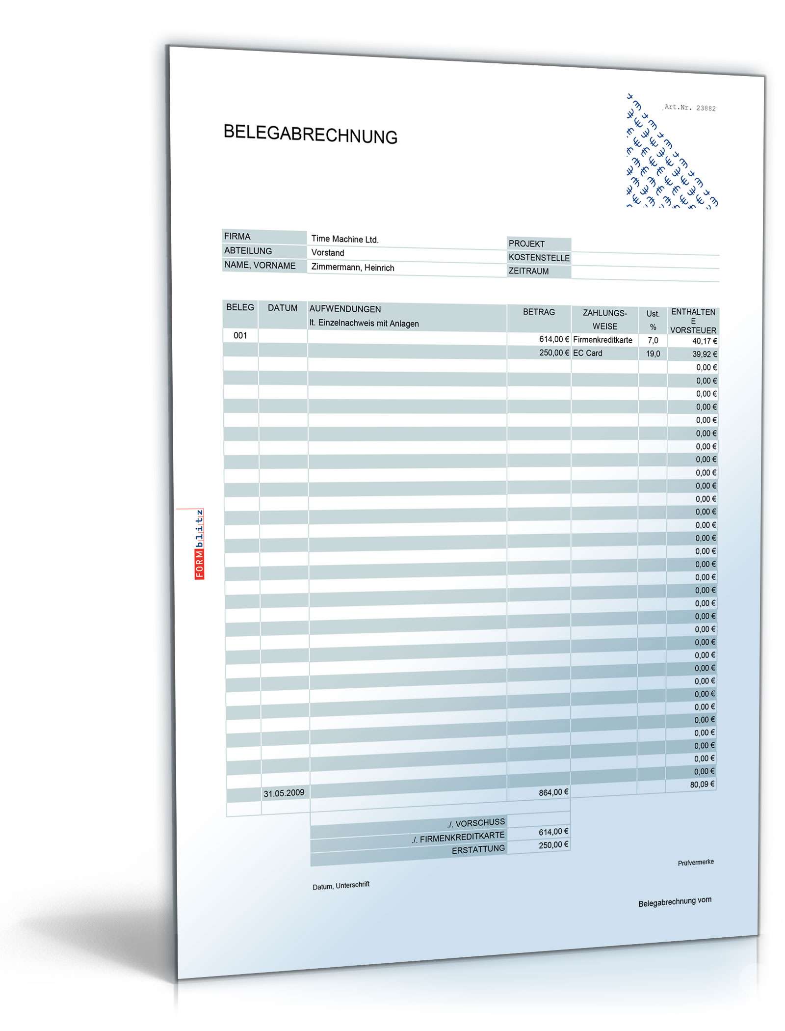 Hauptbild des Produkts: Belegabrechnung – ohne Reisekosten