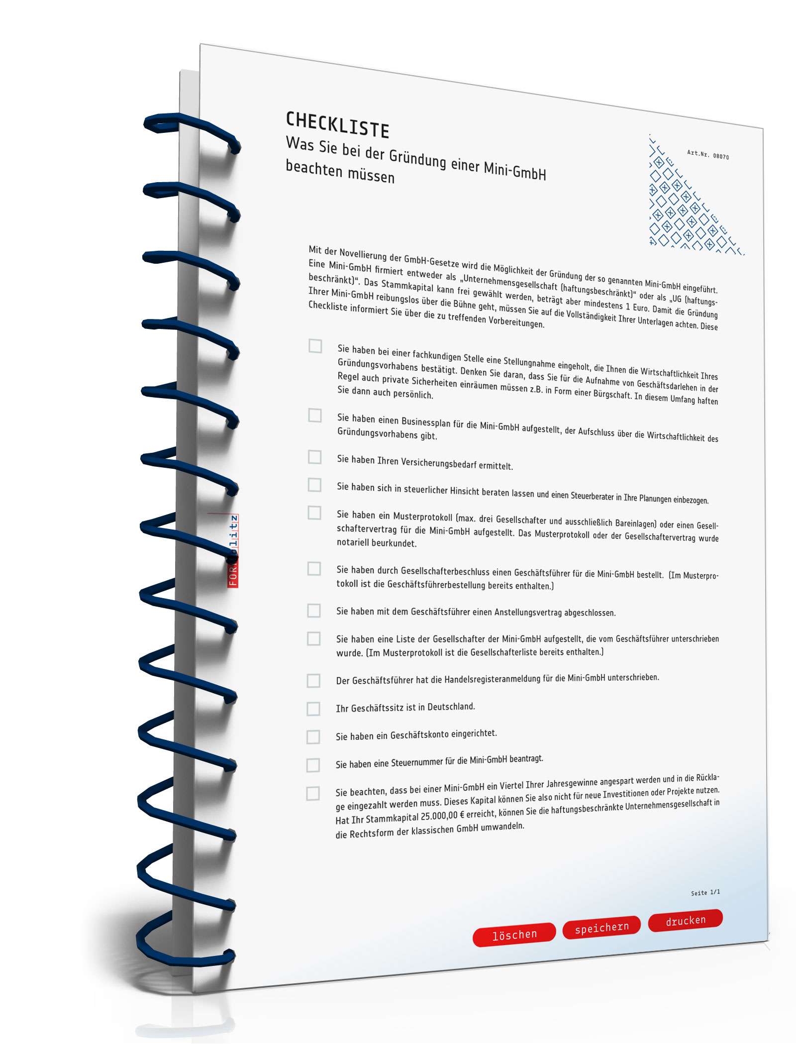 Hauptbild des Produkts: Checkliste Gründung Mini-GmbH 
