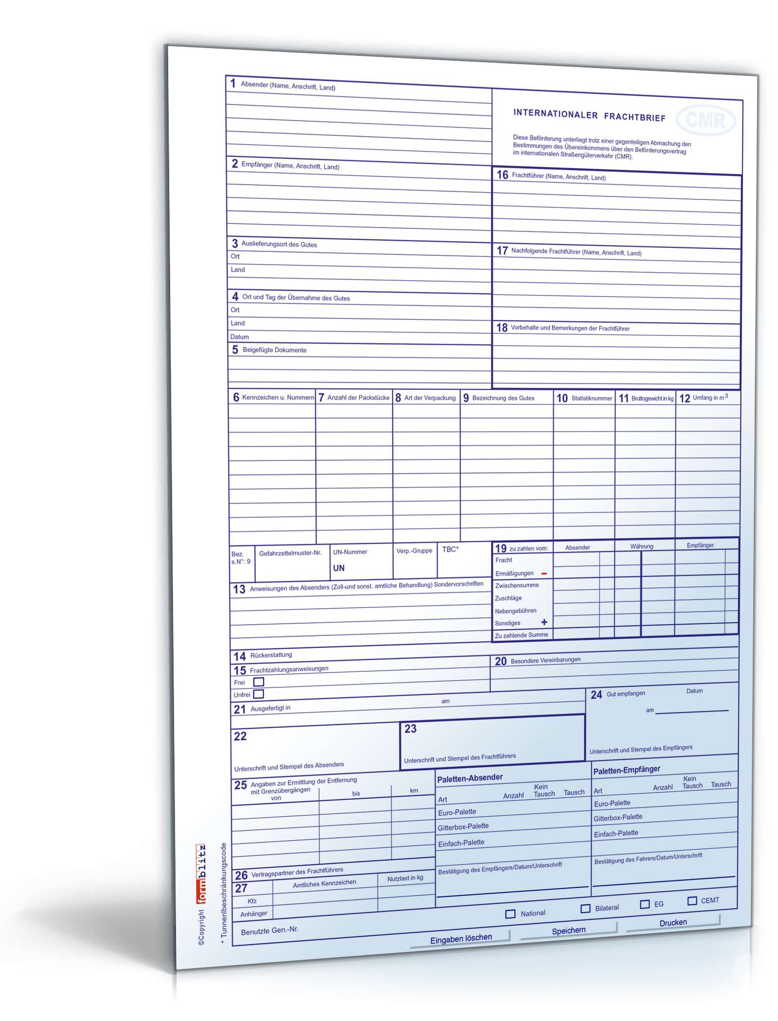 Hauptbild des Produkts: Internationaler Frachtbrief CMR