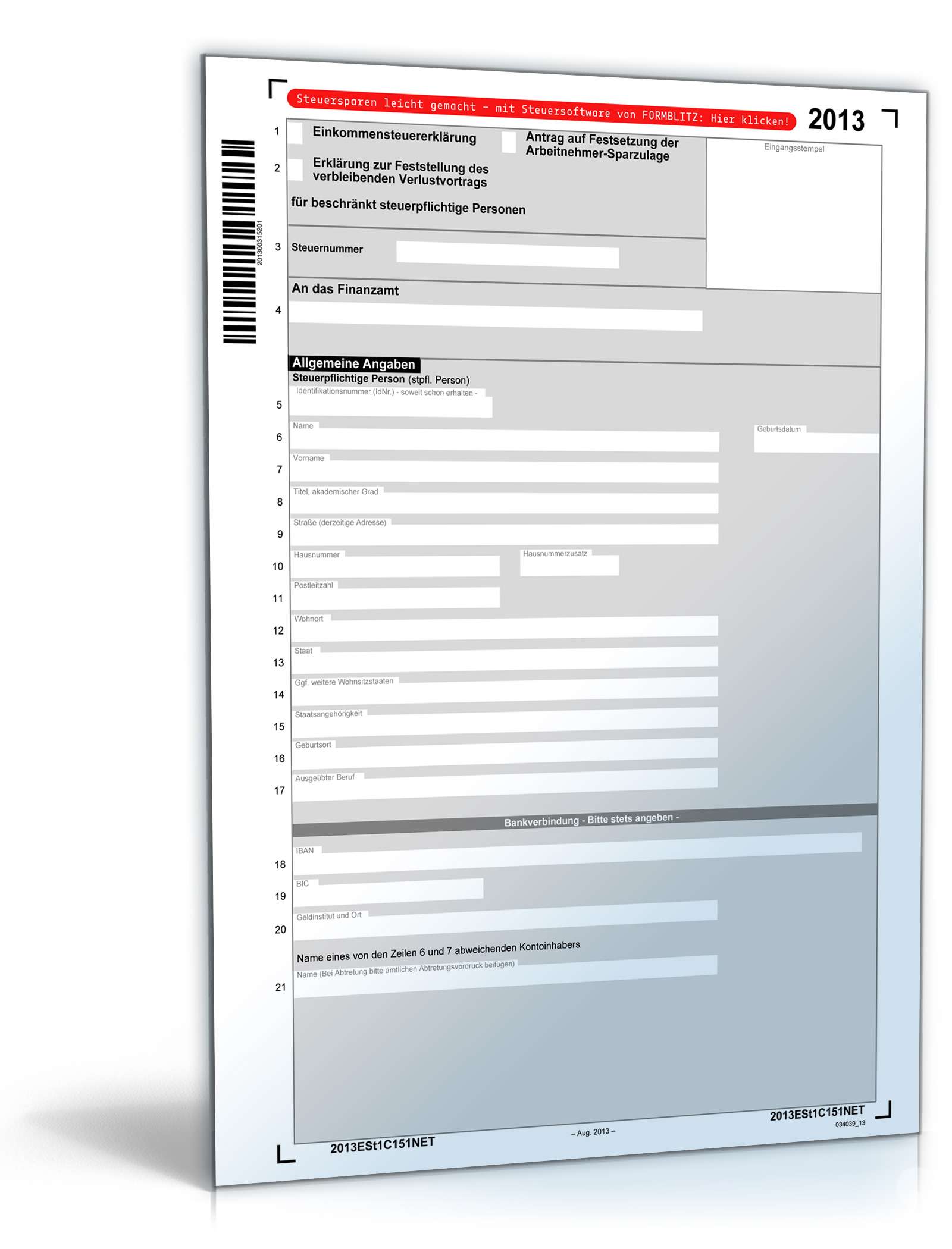 Hauptbild des Produkts: Einkommensteuererklärung 2013