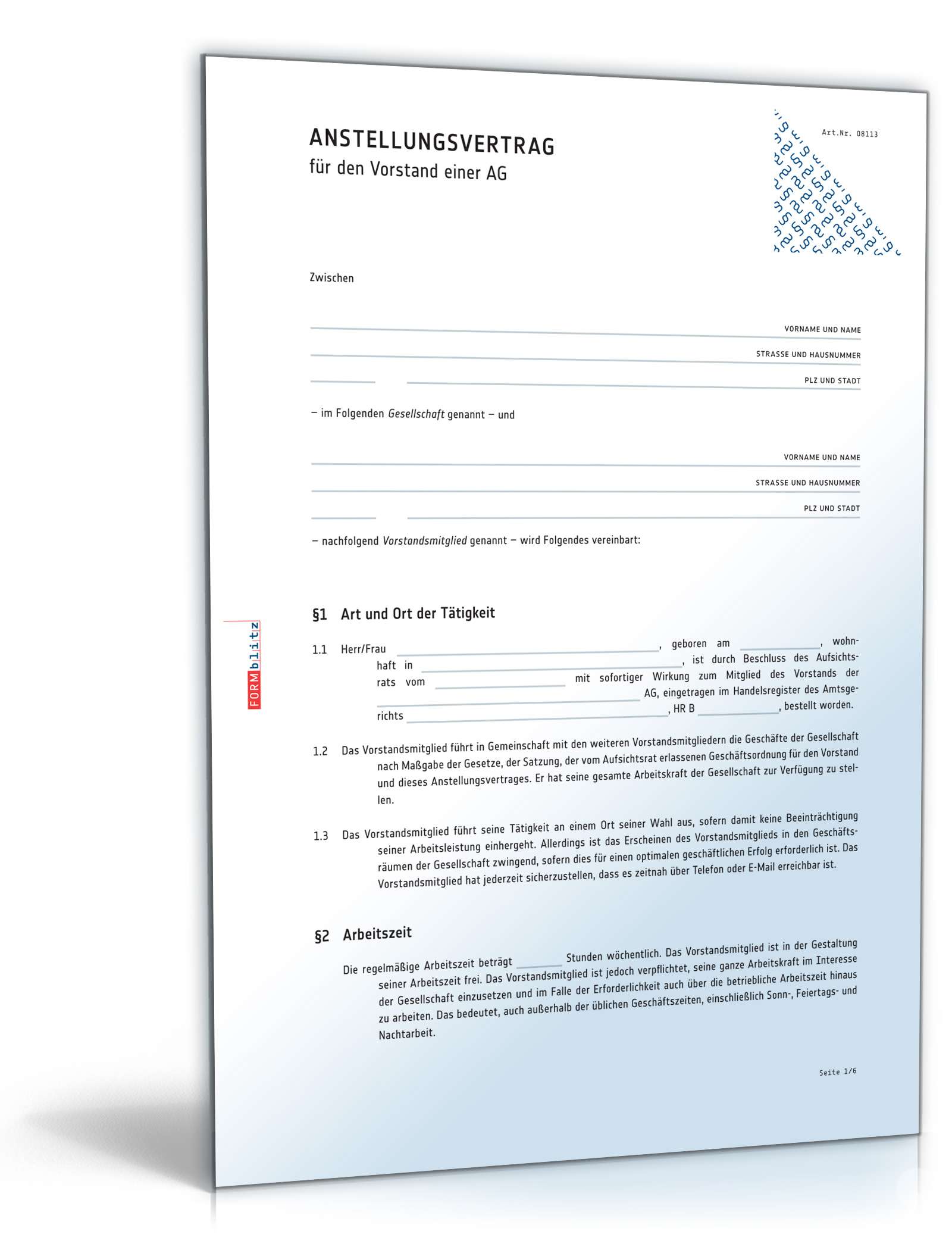 Anstellungsvertrag Vorstand Muster
