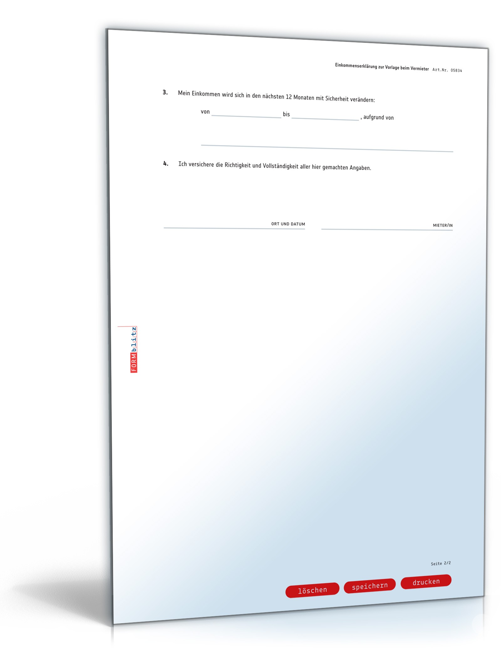Einkommenserklärung/Selbstauskunft Muster zum Download