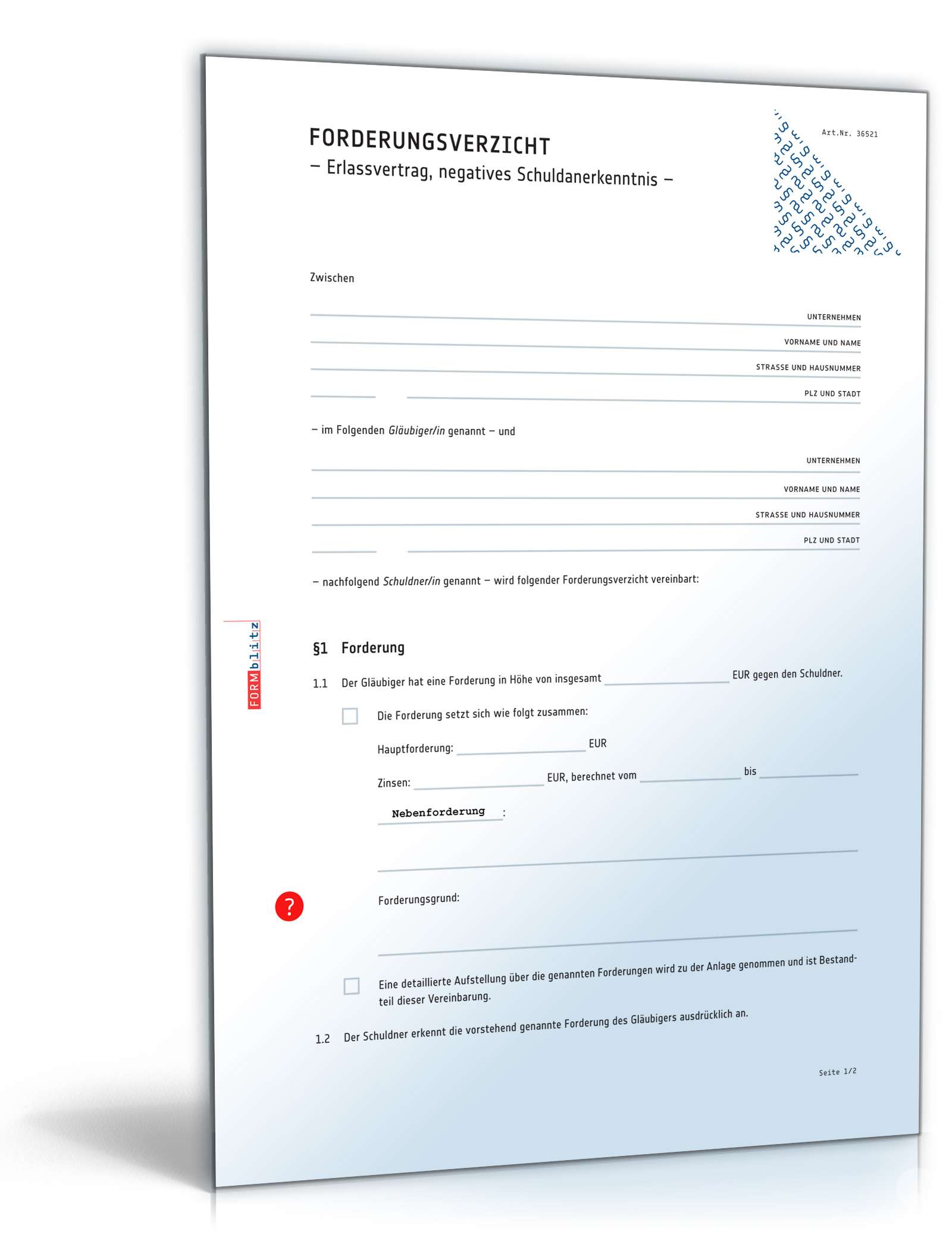 Forderungsverzicht Mit Erlassvertrag Muster Zum Download