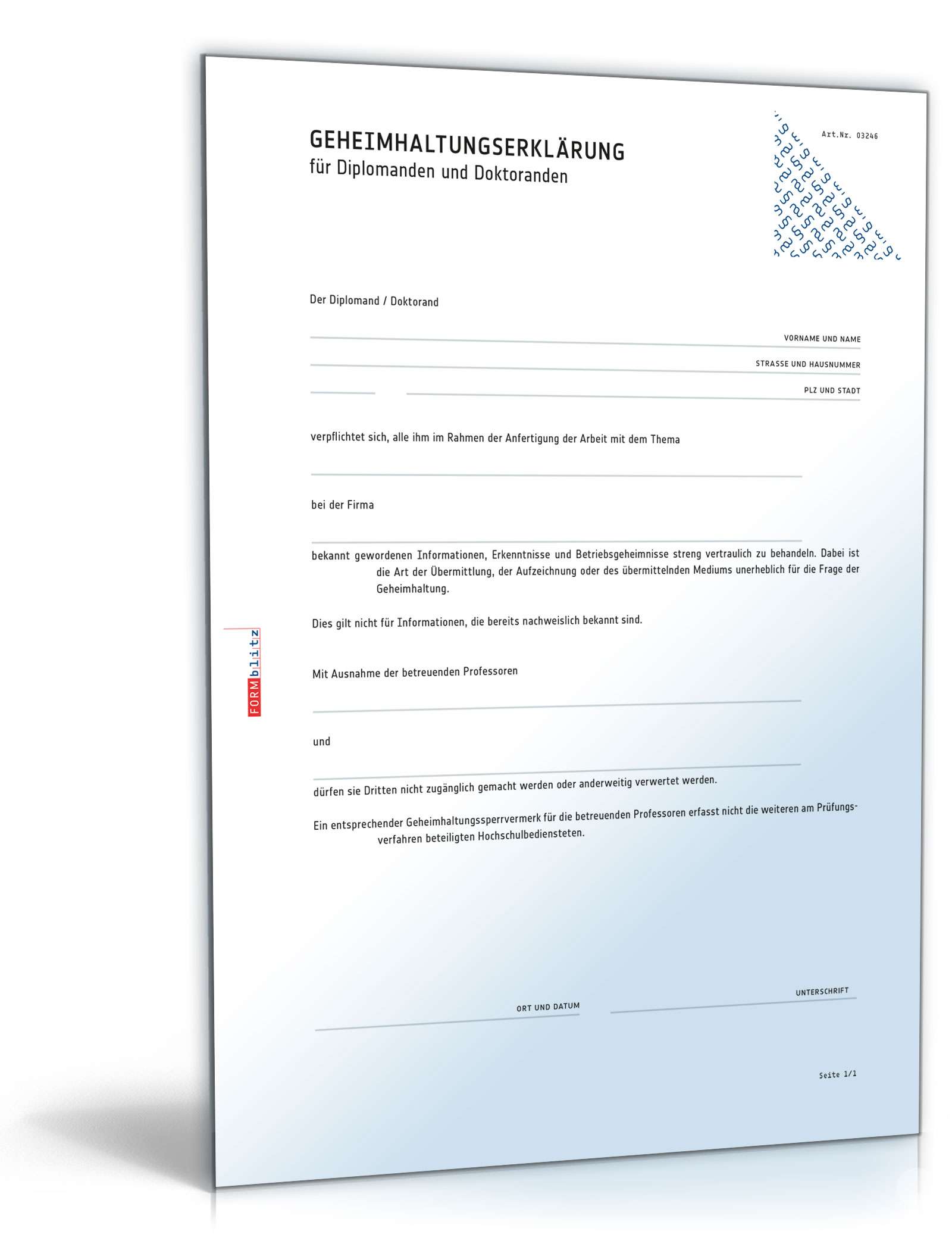 Hauptbild des Produkts: Geheimhaltungserklärung Diplomanden und Doktoranden