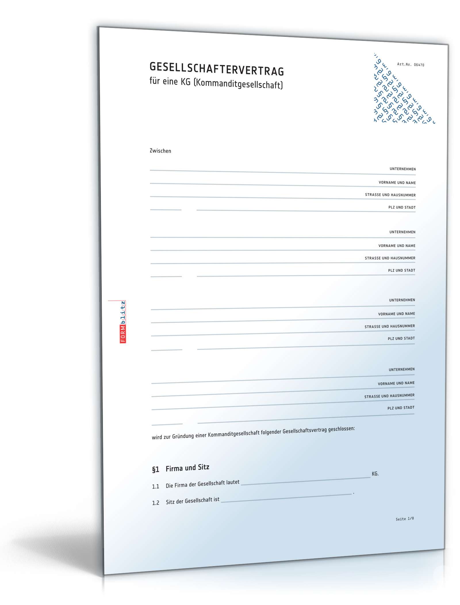 Hauptbild des Produkts: Gesellschaftsvertrag Kommanditgesellschaft