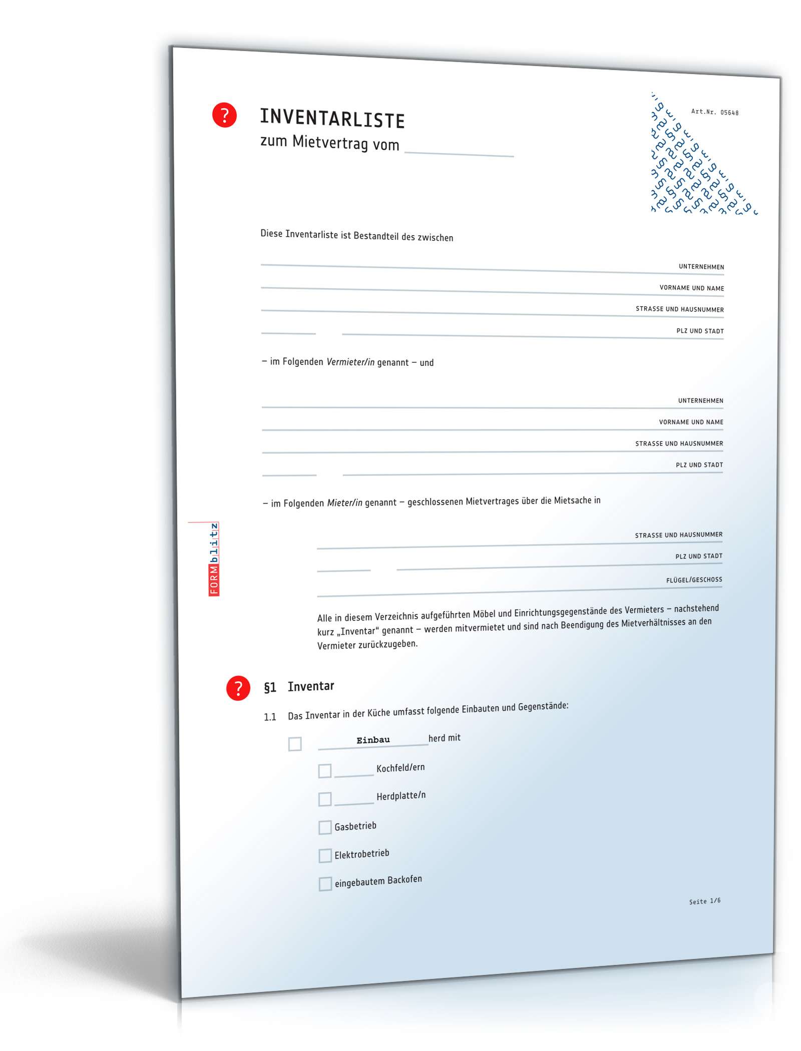 Hauptbild des Produkts: Inventarliste Mietvertrag