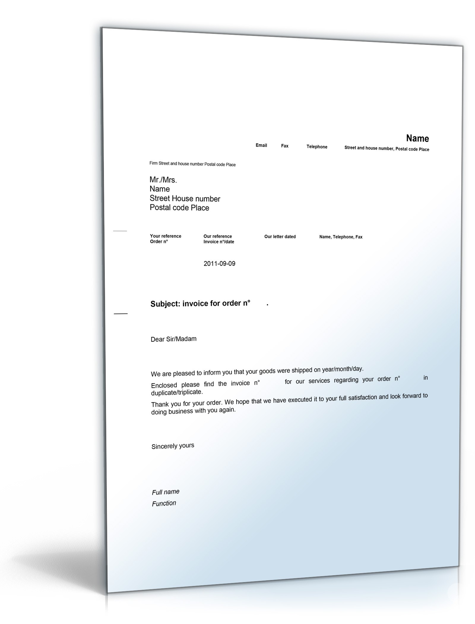 Rechnung Im Anhang Englisch Musterbrief Sofort Zum Download