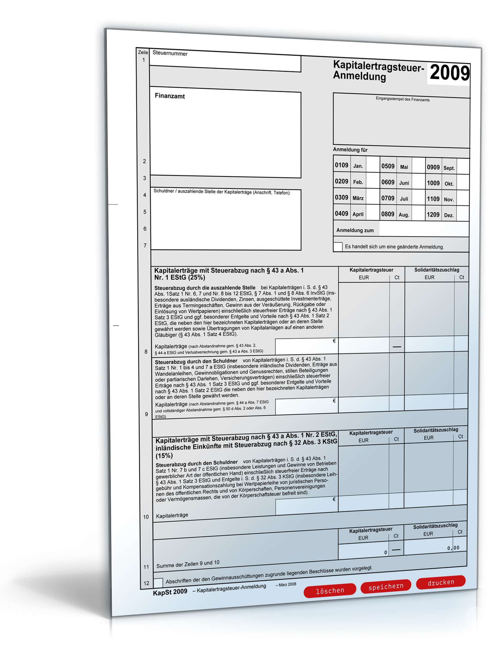 Hauptbild des Produkts: Anmeldung Kapitalertragsteuer 2009