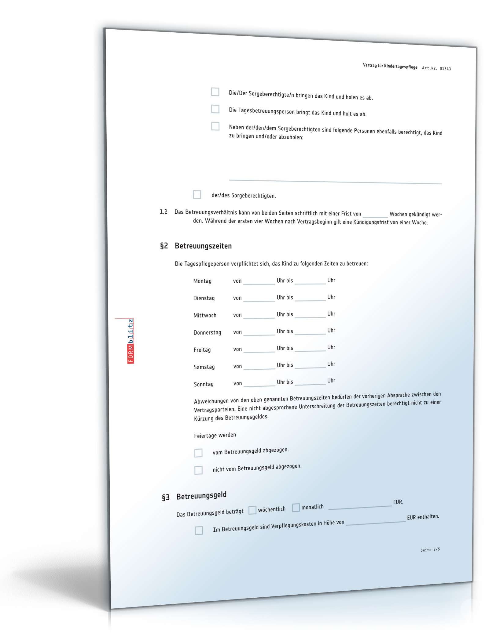 Vertrag für Kindertagespflege | Muster zum Download